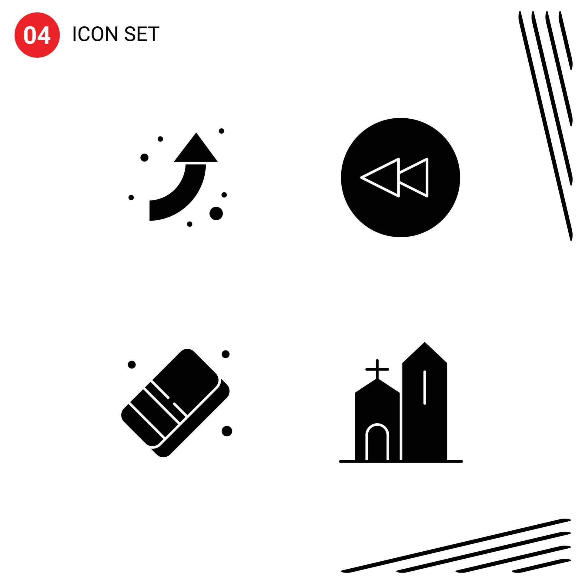 Pack of 4 creative Solid Glyphs of arrow paint backward eraser christian Editable Vector Design Elements Stock Free