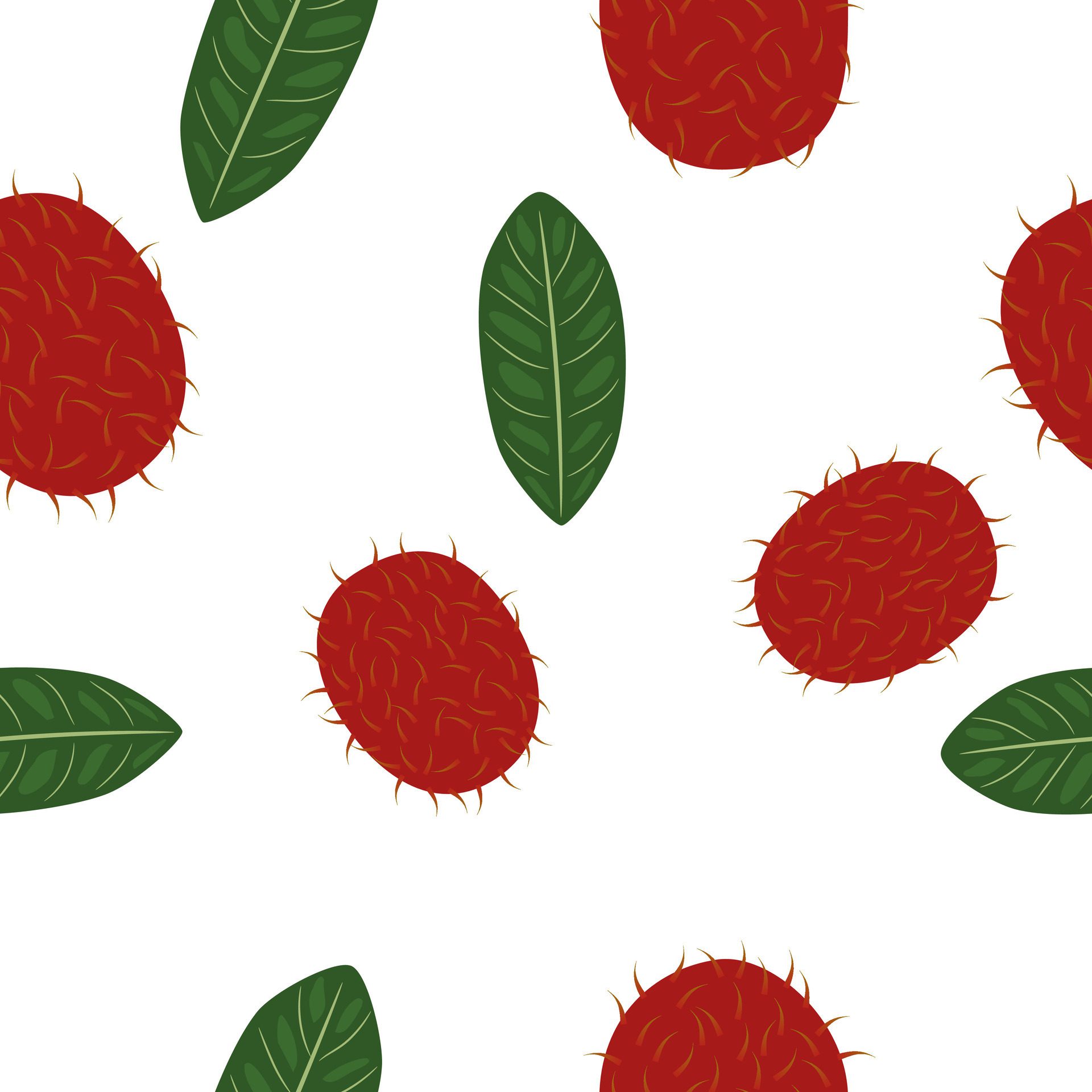 Fresh Rambutan Tropical Fruit Seamless Pattern On White Background Free Vector