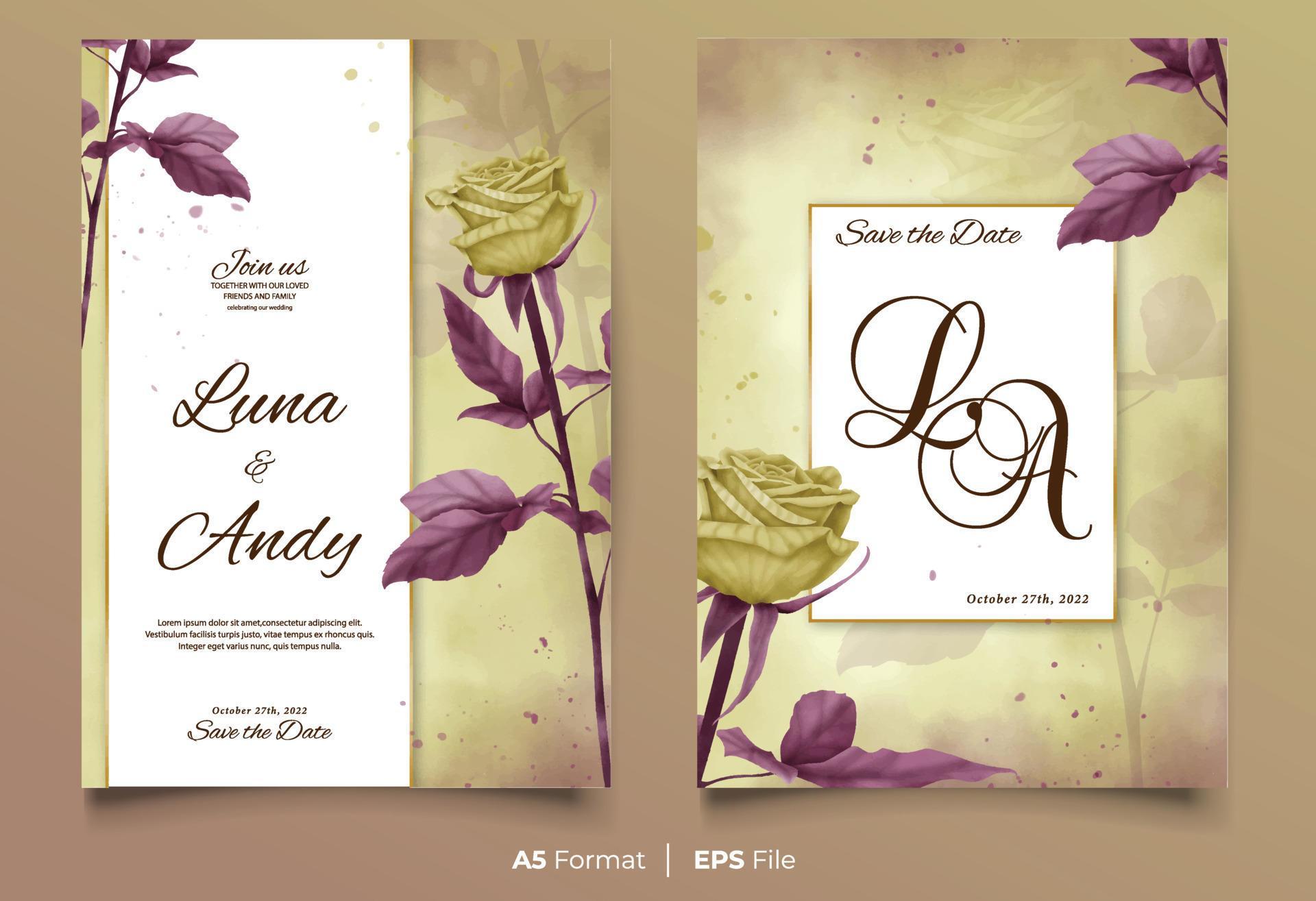 Watercolor wedding invitation with yellow and red roses flower ornament Stock Free