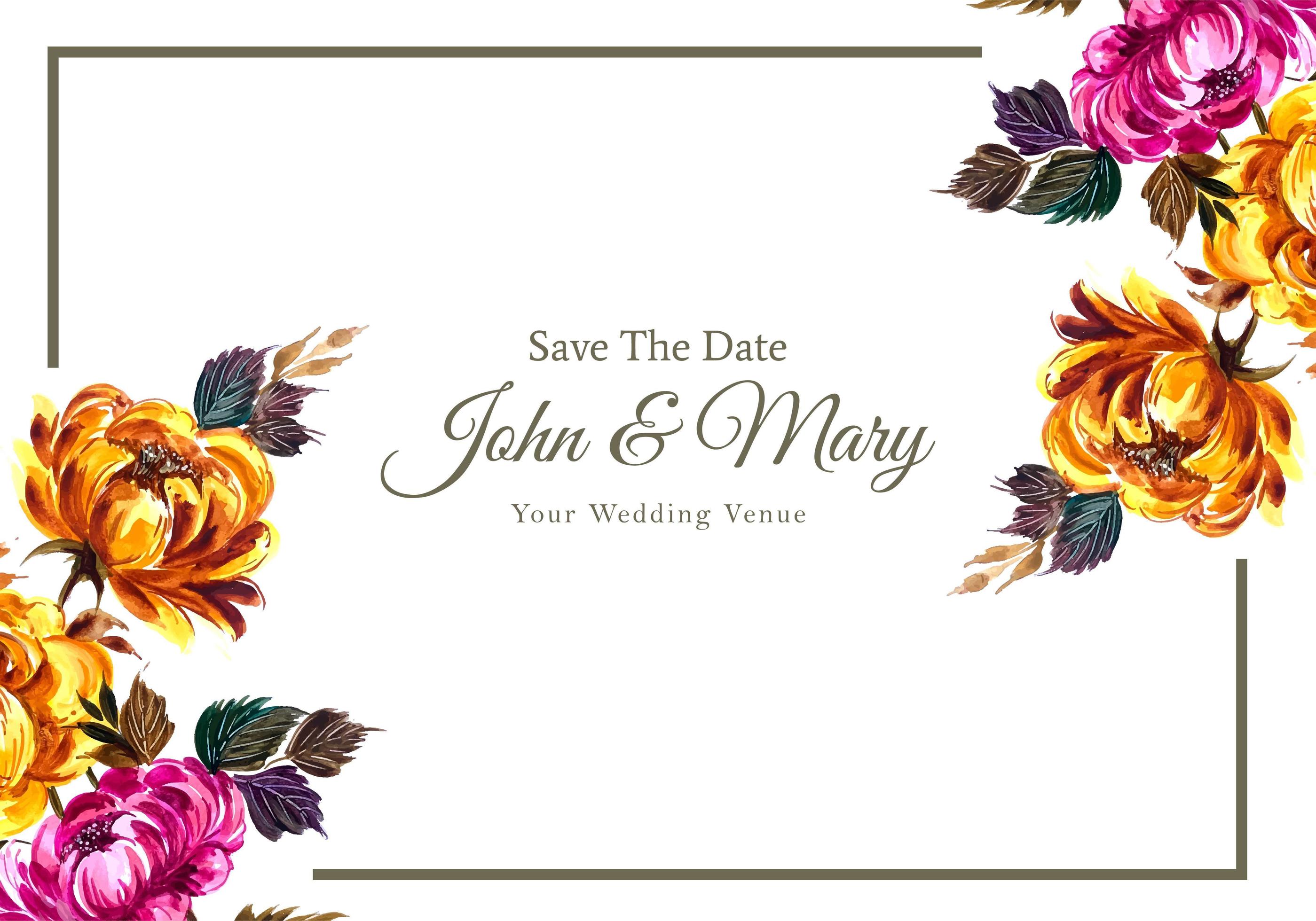 Wedding invitation diagonal corner flowers frame Stock Free