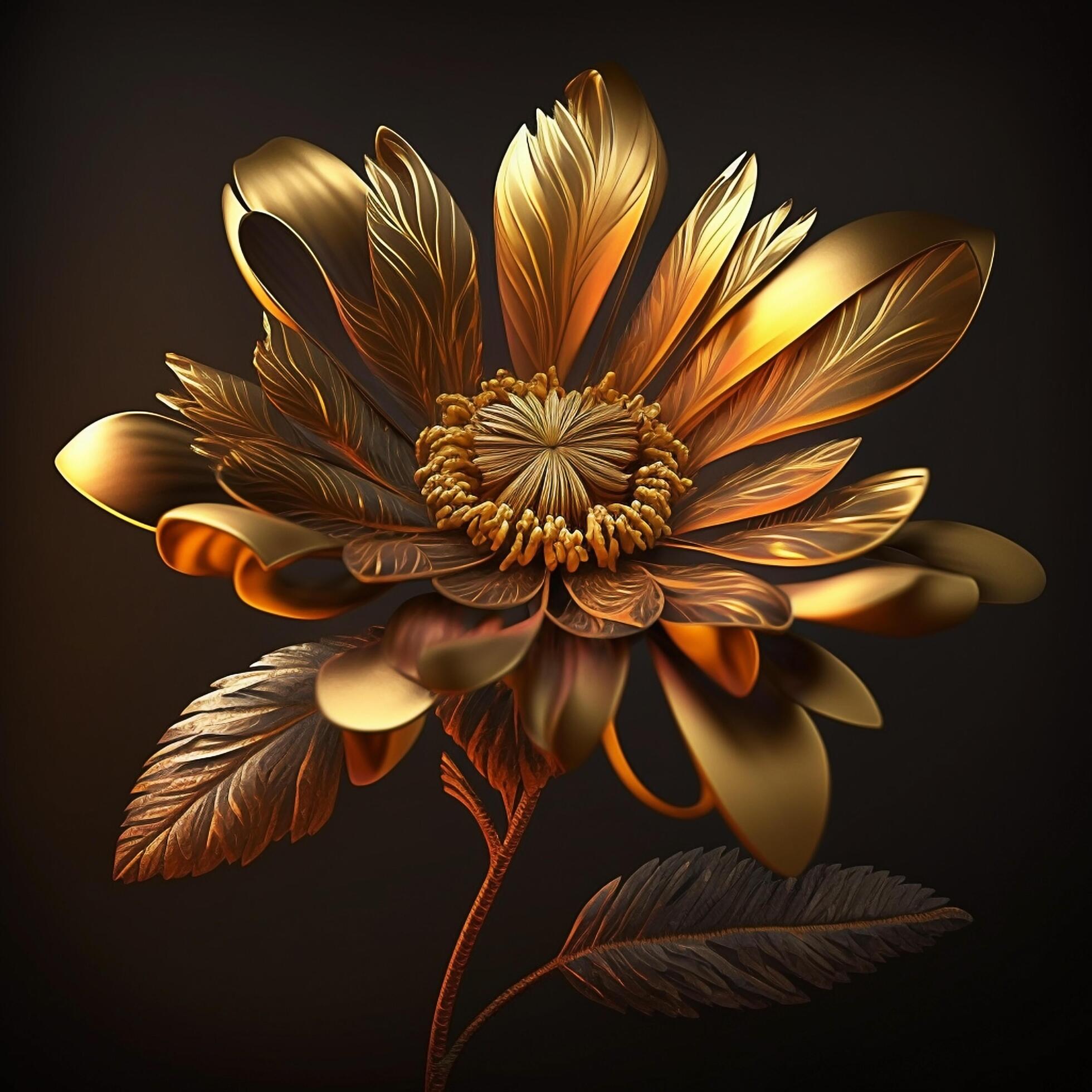 Realistic Golden Flower Created with Technology Stock Free