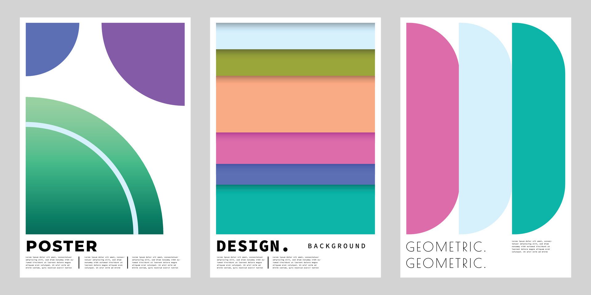 Abstract colorful geometric poster or banner design set. Polygon shape background template bundle. Suitable for branding, cover, or promotion. Free Vector