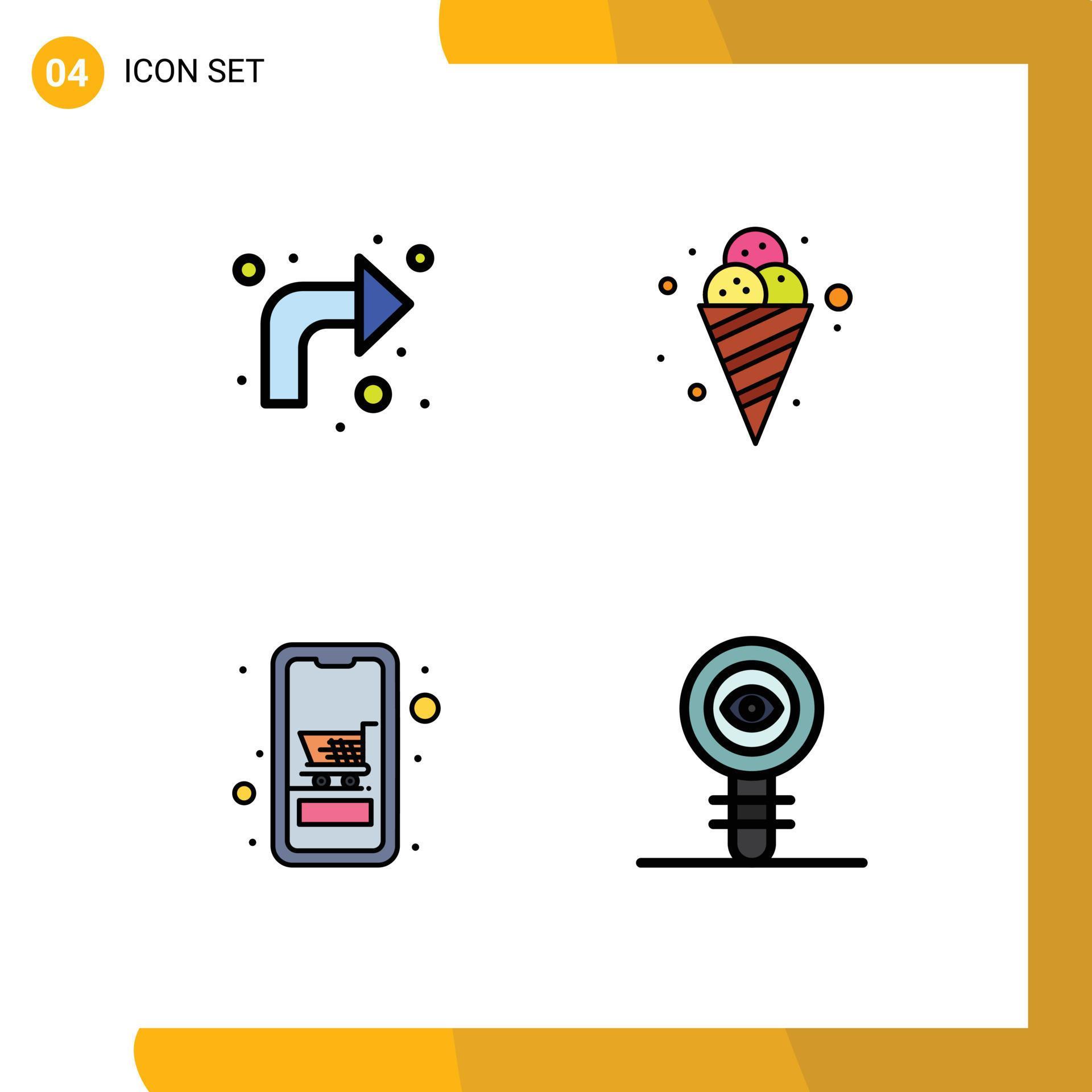 Group of 4 Filledline Flat Colors Signs and Symbols for arrows device right ice cream shopping Editable Vector Design Elements Stock Free