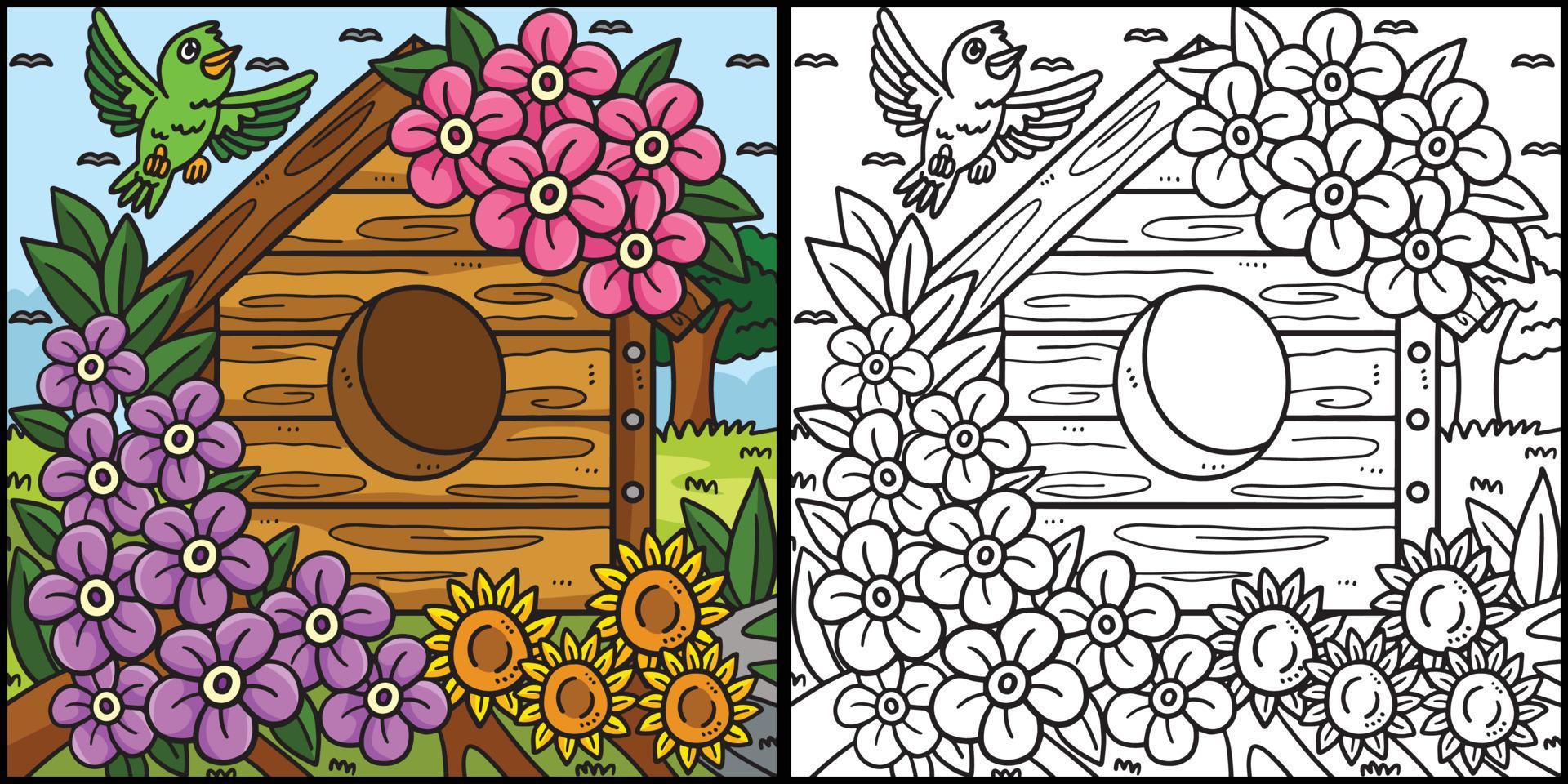 Spring Bird House With Flowers Illustration Stock Free