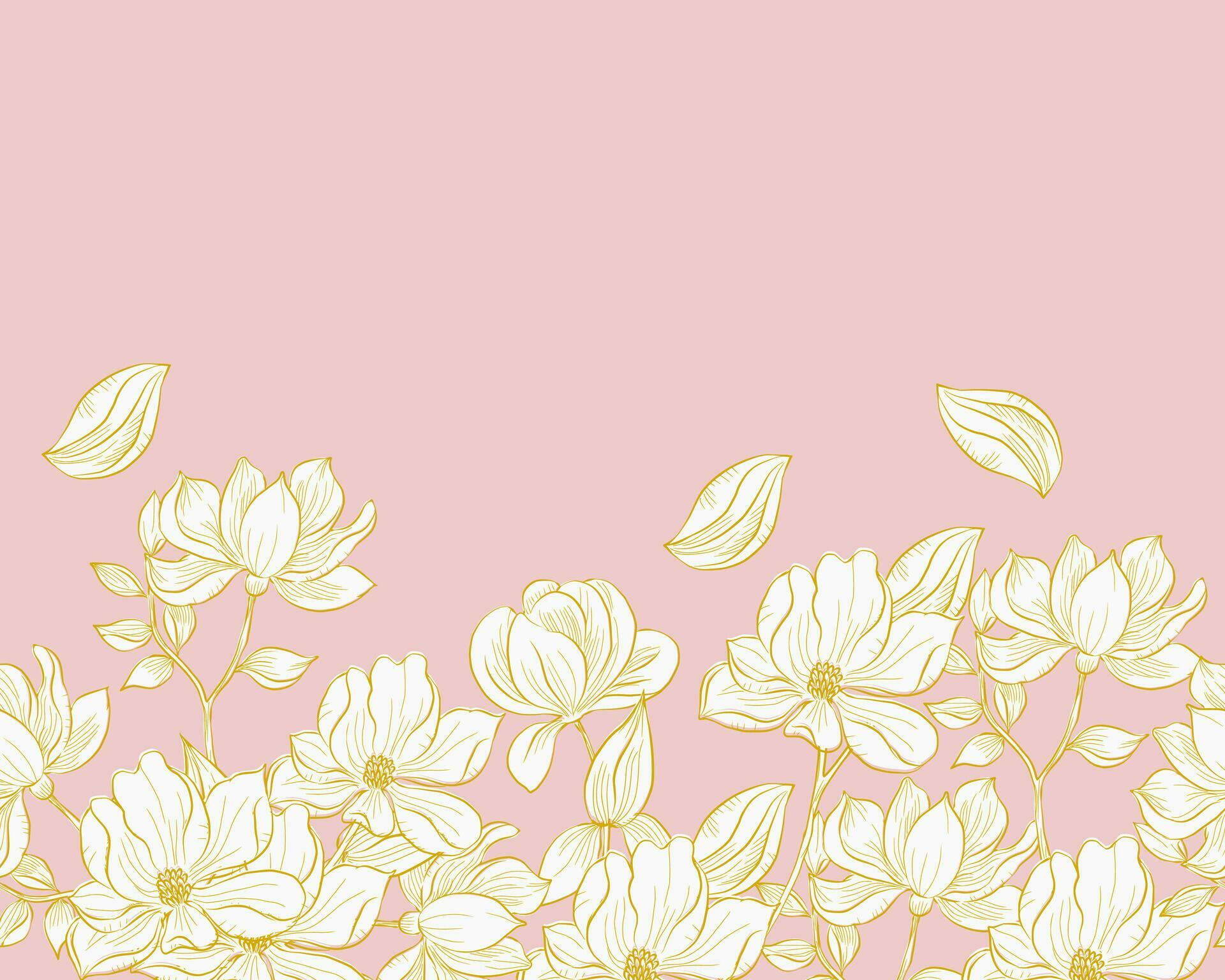 Hand Drawn Gold Magnolia Flower Background Stock Free