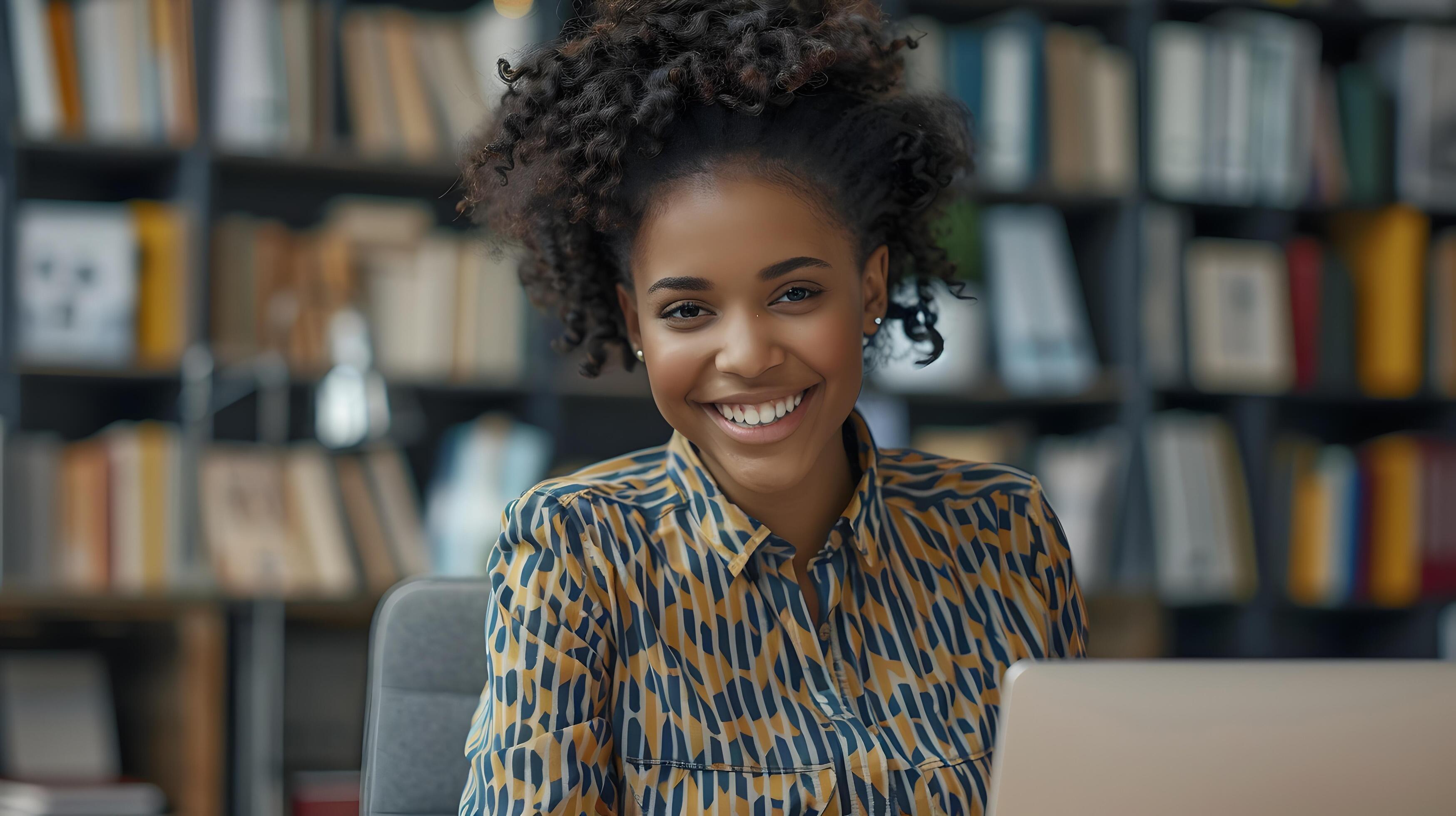 Cheerful Young Professional Browsing Books in Library Stock Free