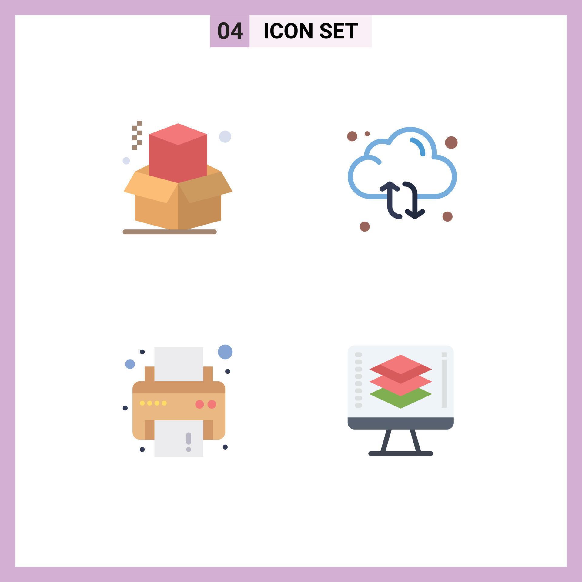 Mobile Interface Flat Icon Set of 4 Pictograms of box print cloud arrow programming Editable Vector Design Elements Stock Free