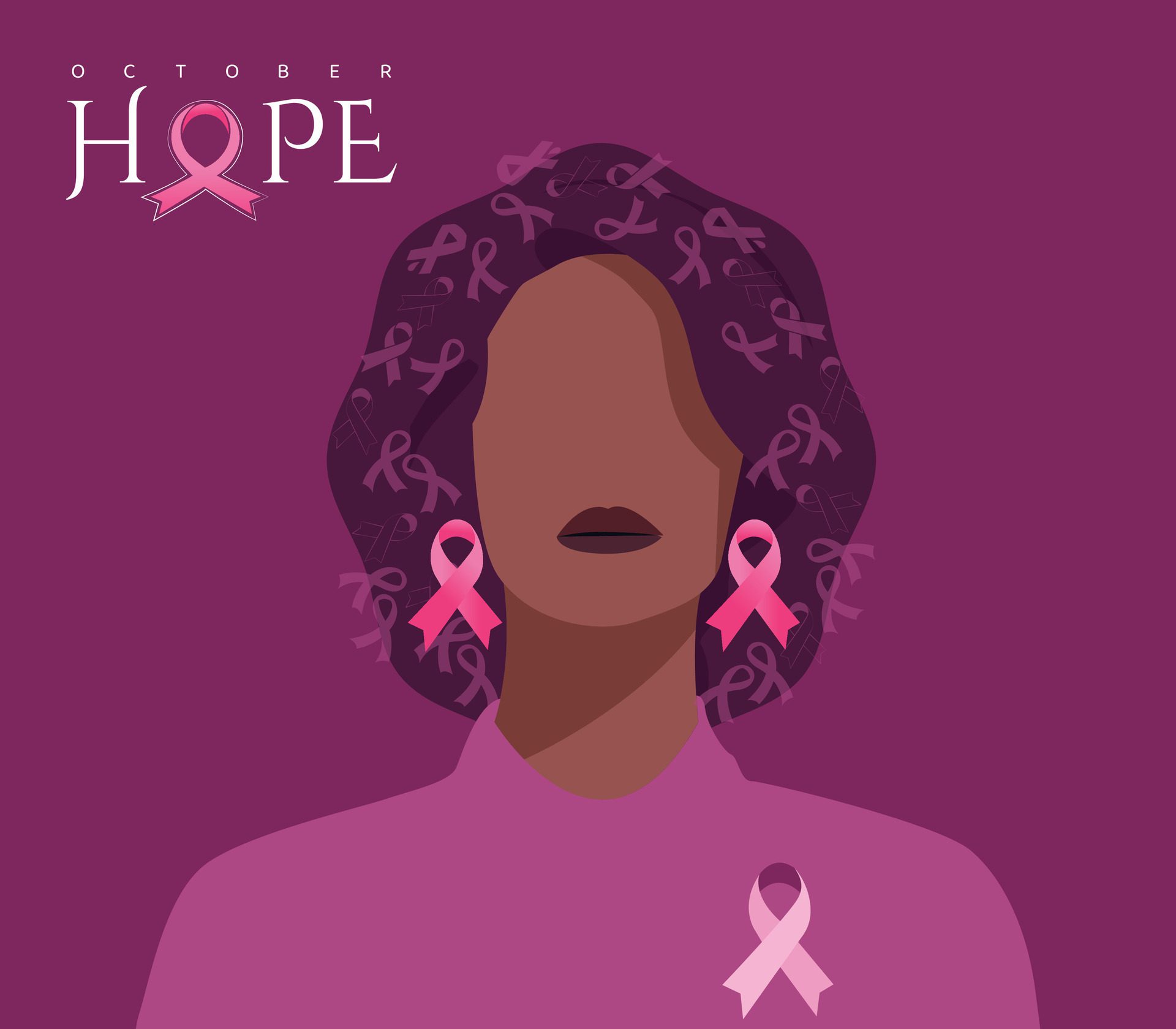 Breast cancer awareness banner illustration. a faceless woman with a pink ribbon Free Vector