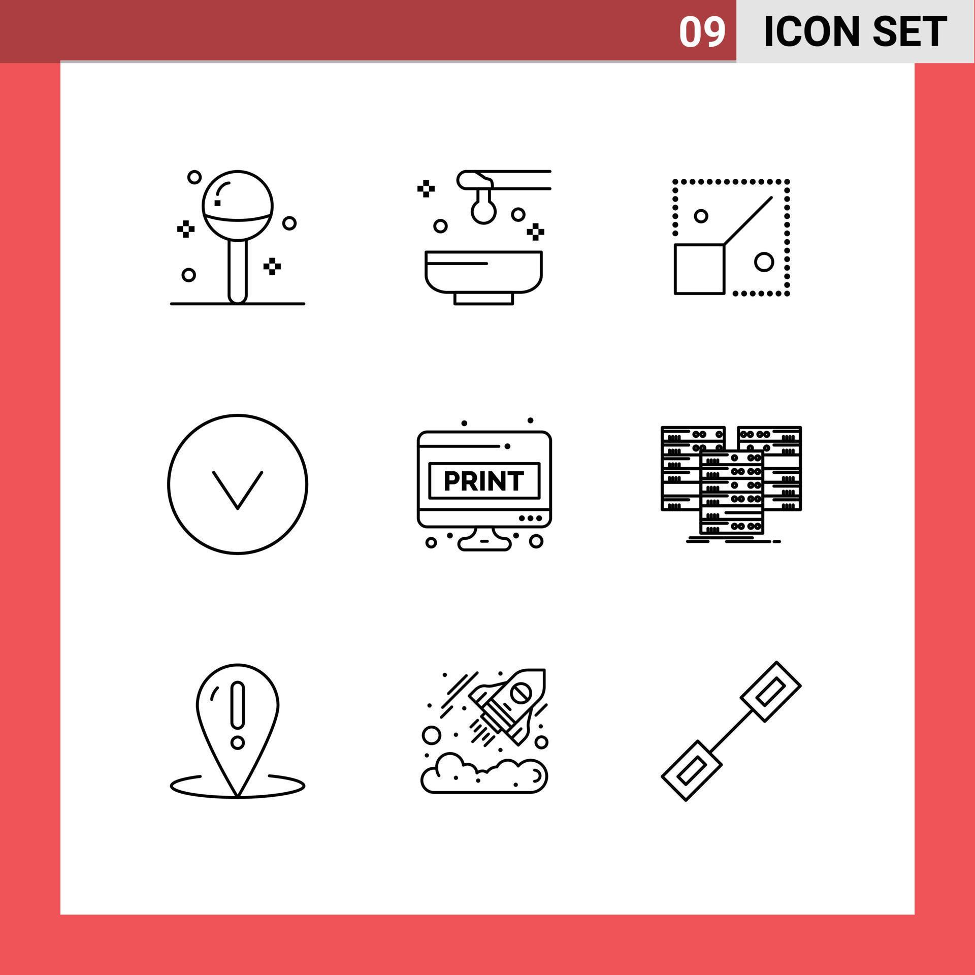 User Interface Pack of 9 Basic Outlines of computer sheet circle spa arrow design Editable Vector Design Elements Stock Free