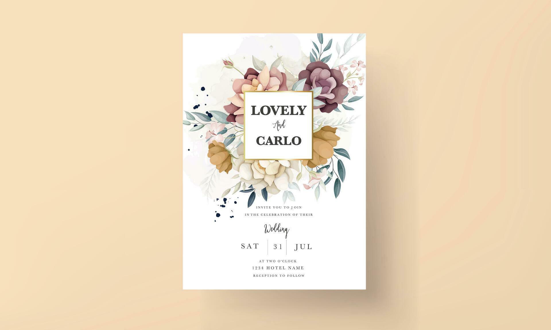 beautiful hand drawn botanical flower invitation card template Stock Free