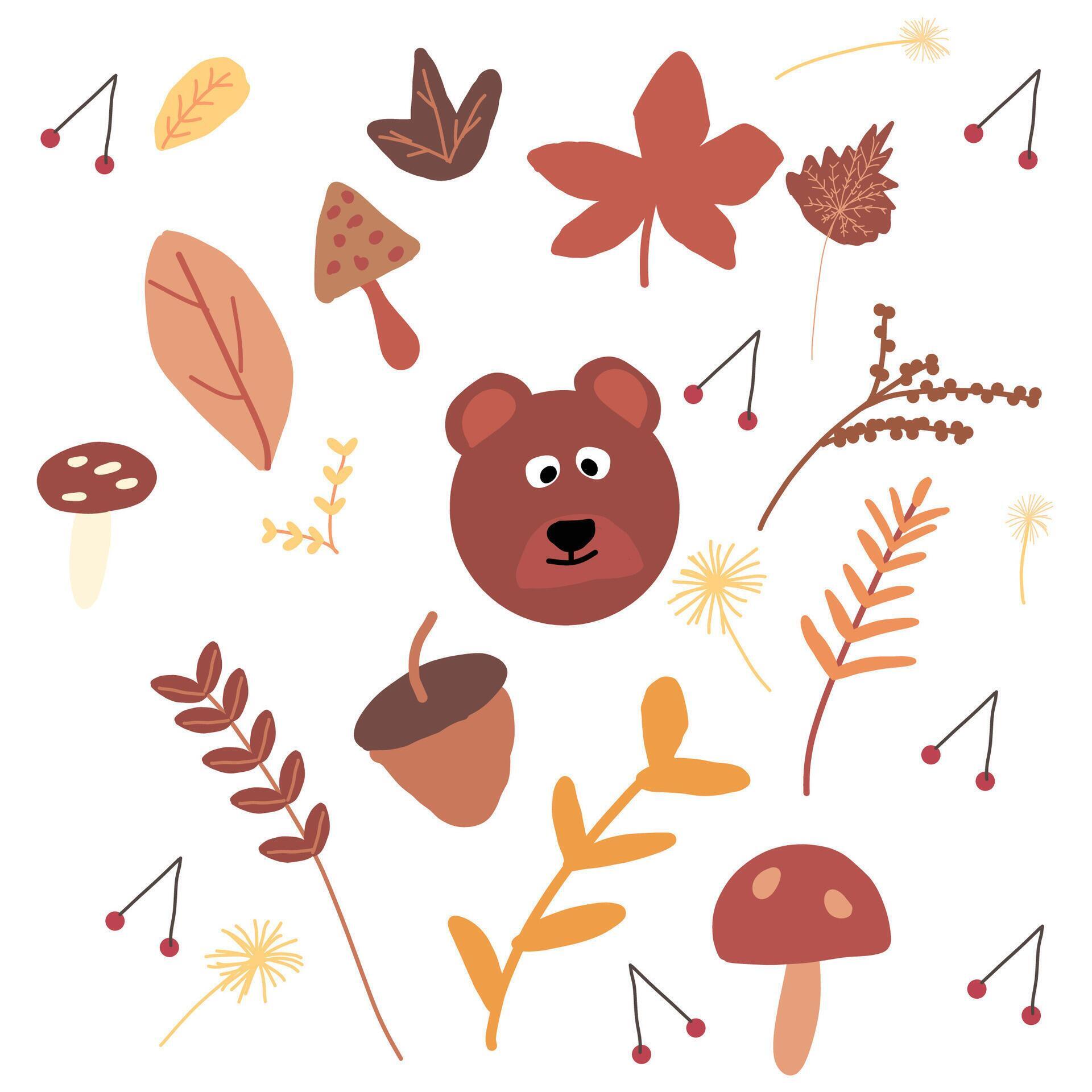 children drawing bear flower autumn illustration Stock Free