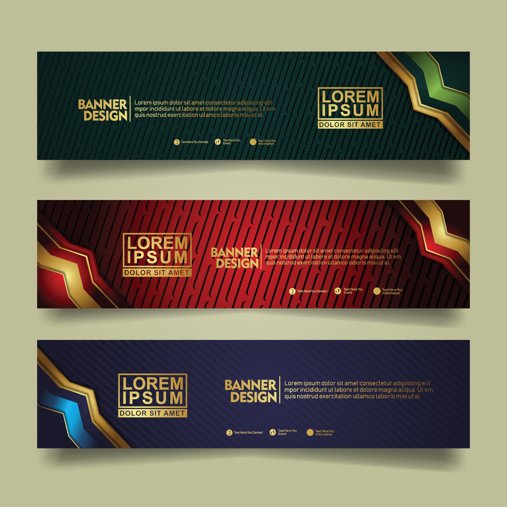 Set banner template design with luxury and elegant lines shape ornament effect on texture pattern background Free Vector