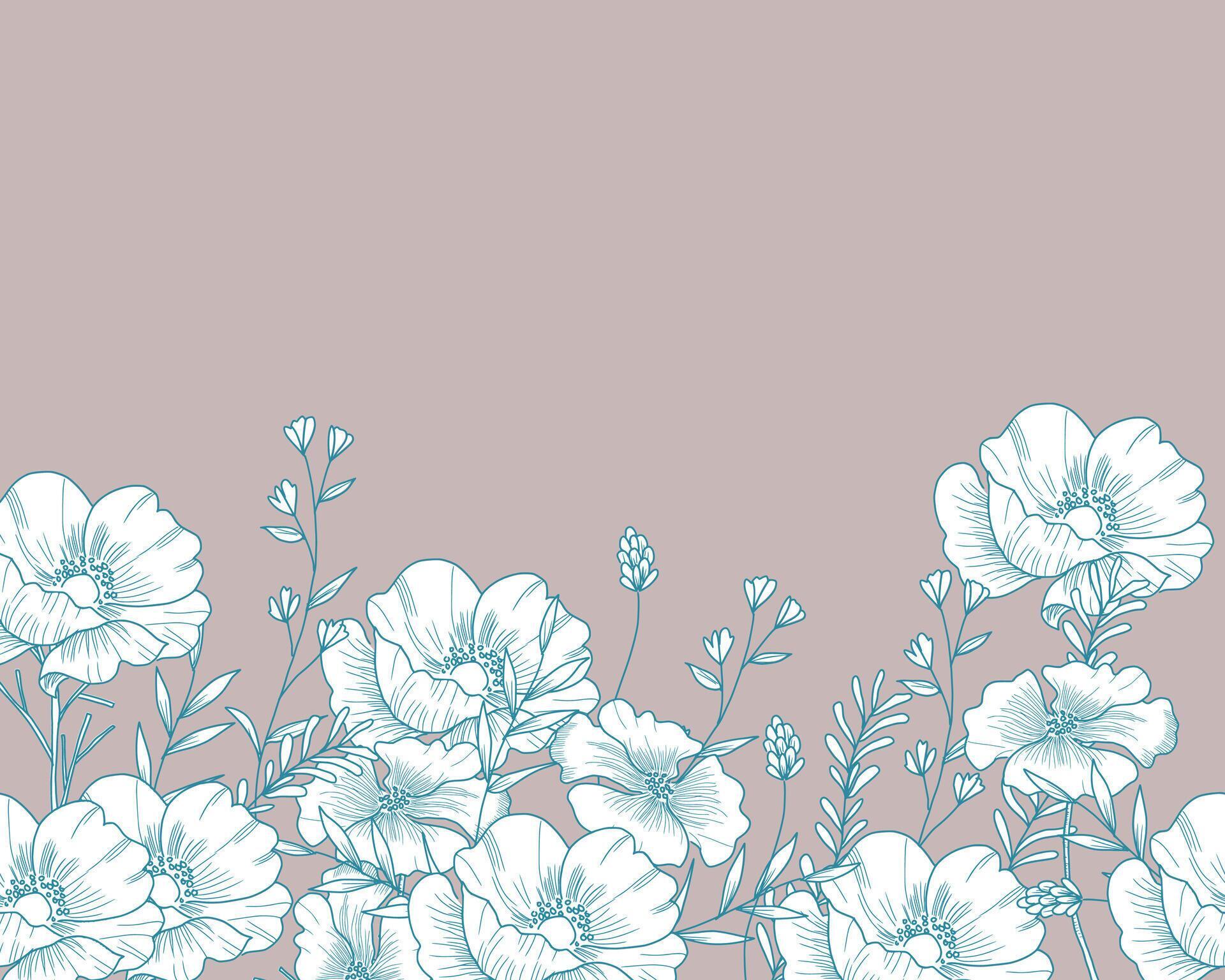 Hand Drawn Anemone and Wild Flower Background Stock Free