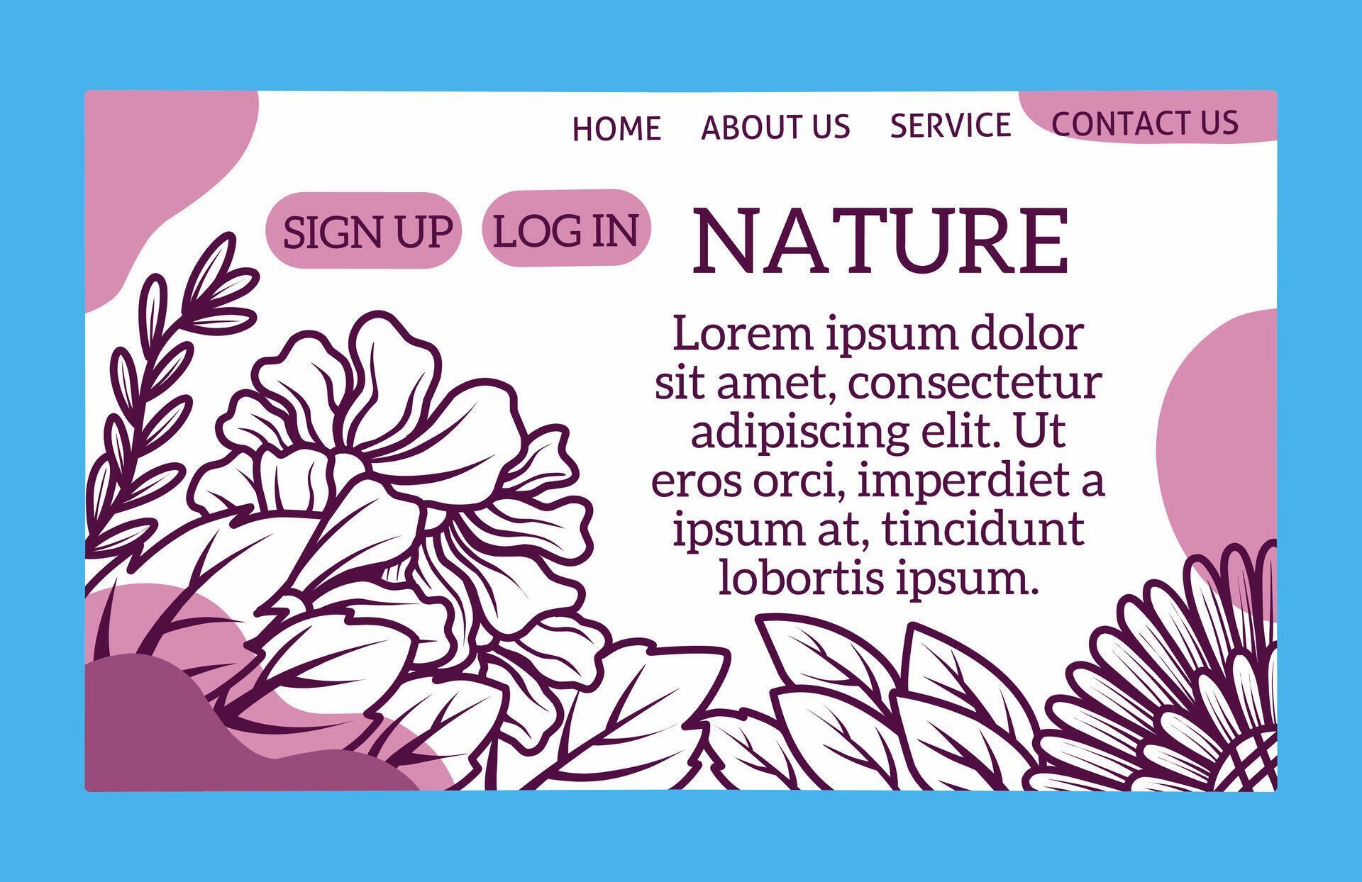 illustration of nature landing page template full of flowers and leaves abstract modern and unique web display Stock Free