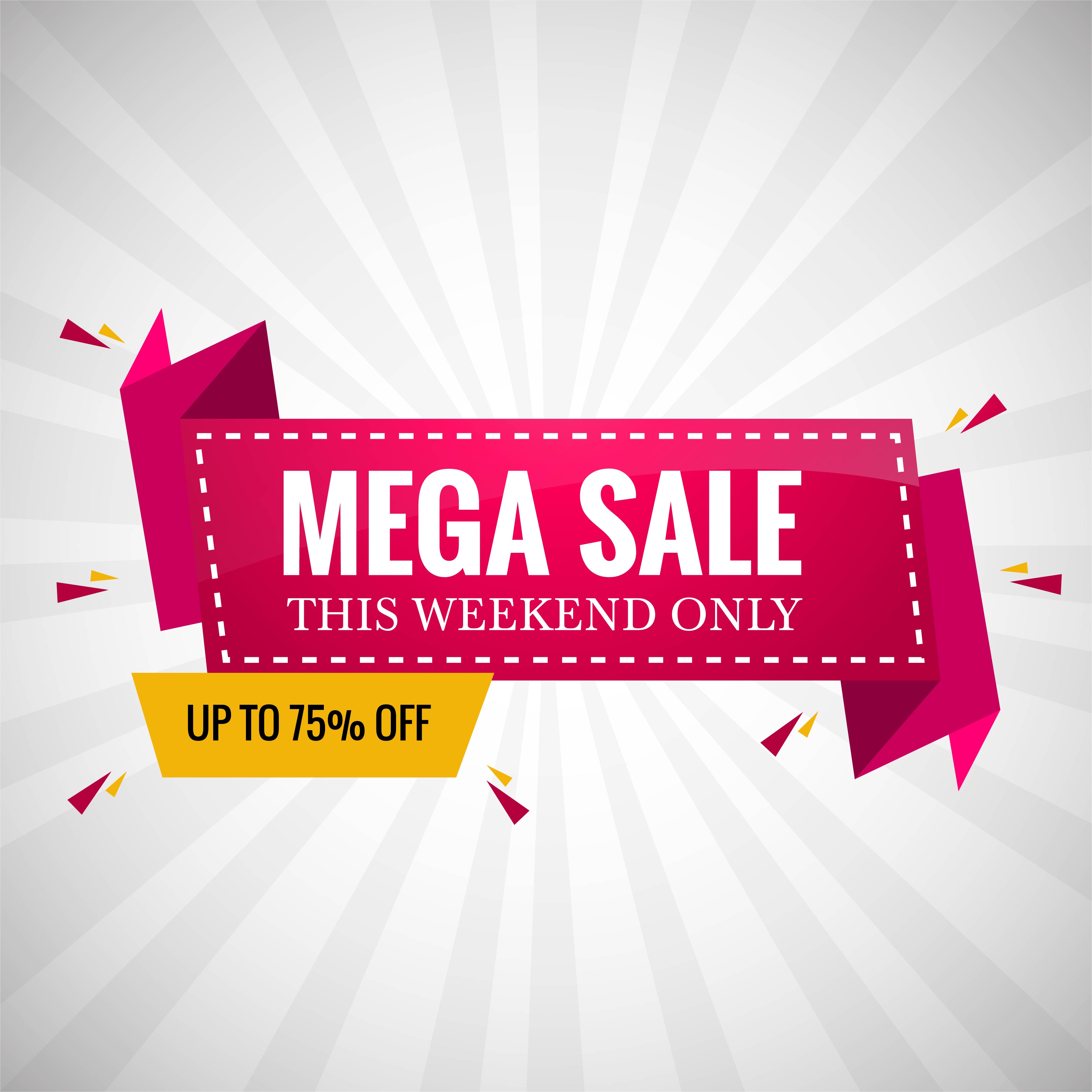 Mega sale banner colorful ribbon design Free Vector