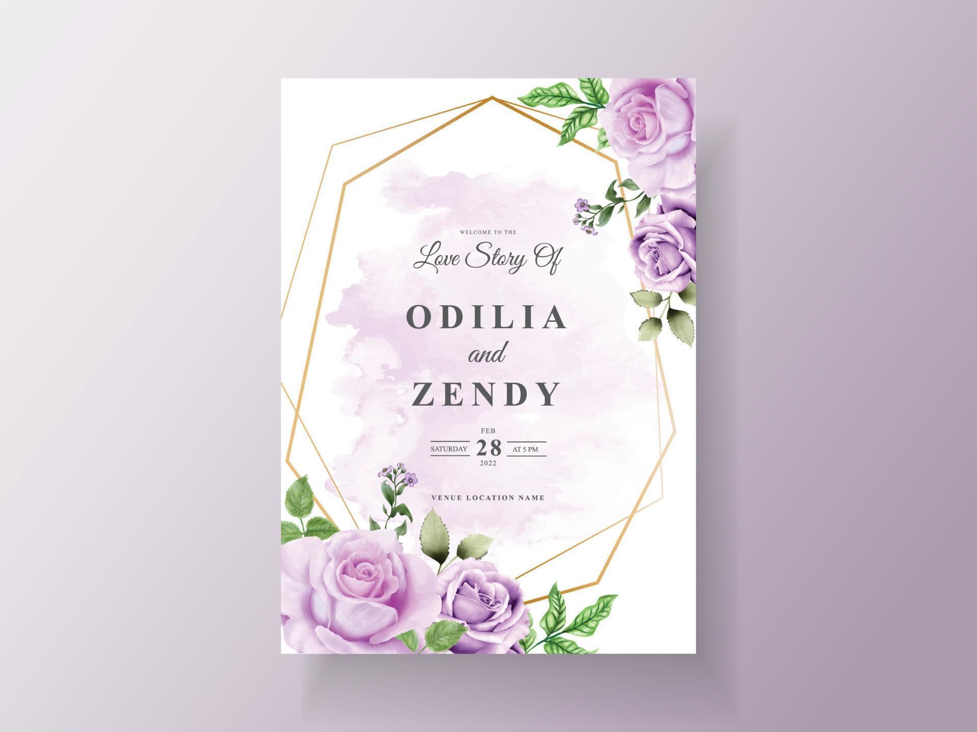 Beautiful purple flowers wedding invitation template Stock Free