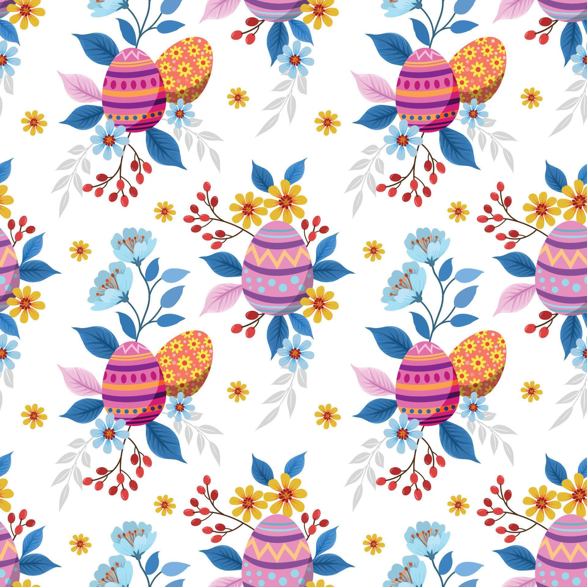 Easter egg with flowers and leaf seamless pattern Stock Free