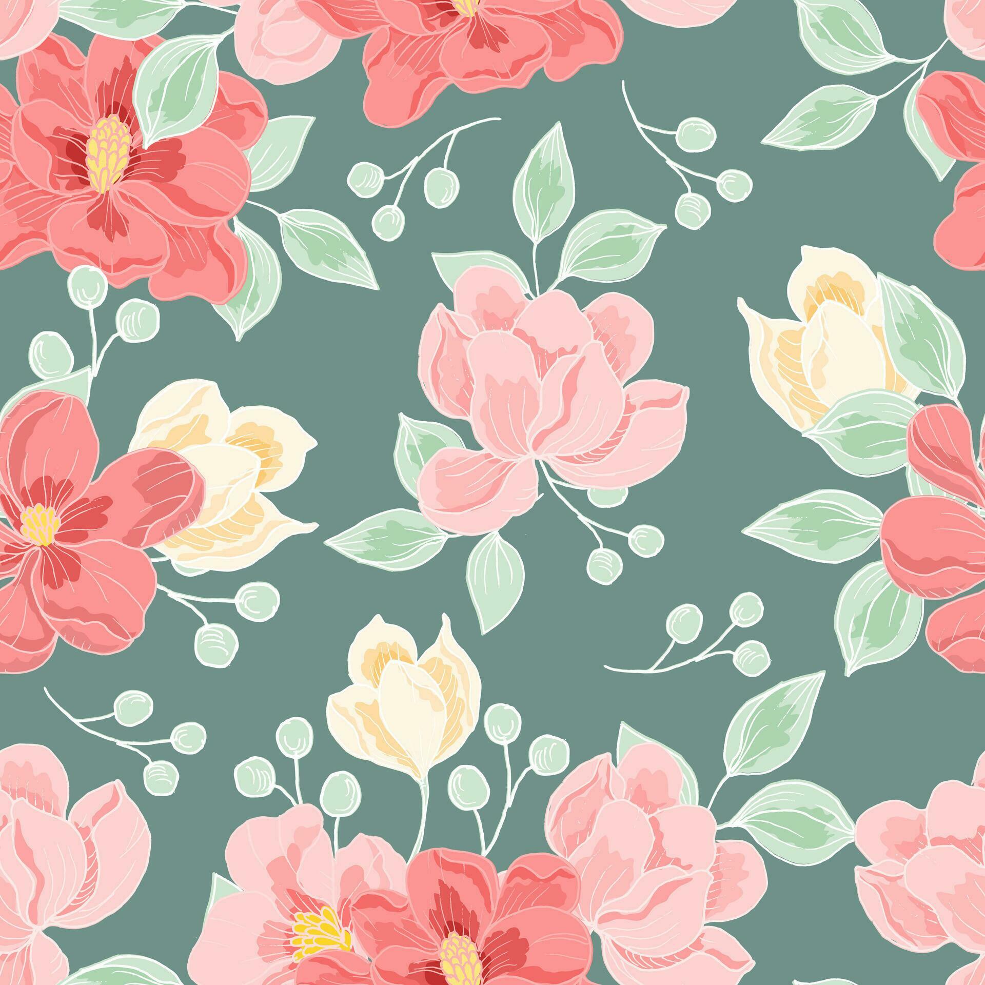 Hand Drawn Magnolia Flower Seamless Pattern Stock Free and Free SVG