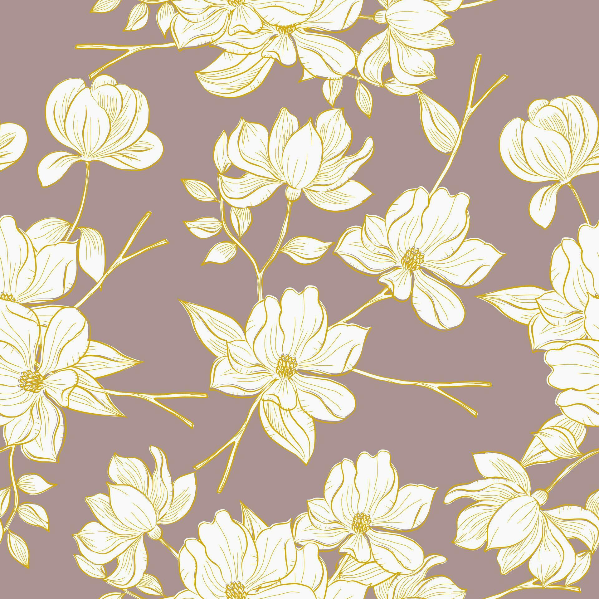 Hand Drawn Gold Magnolia Flower Seamless Pattern Stock Free