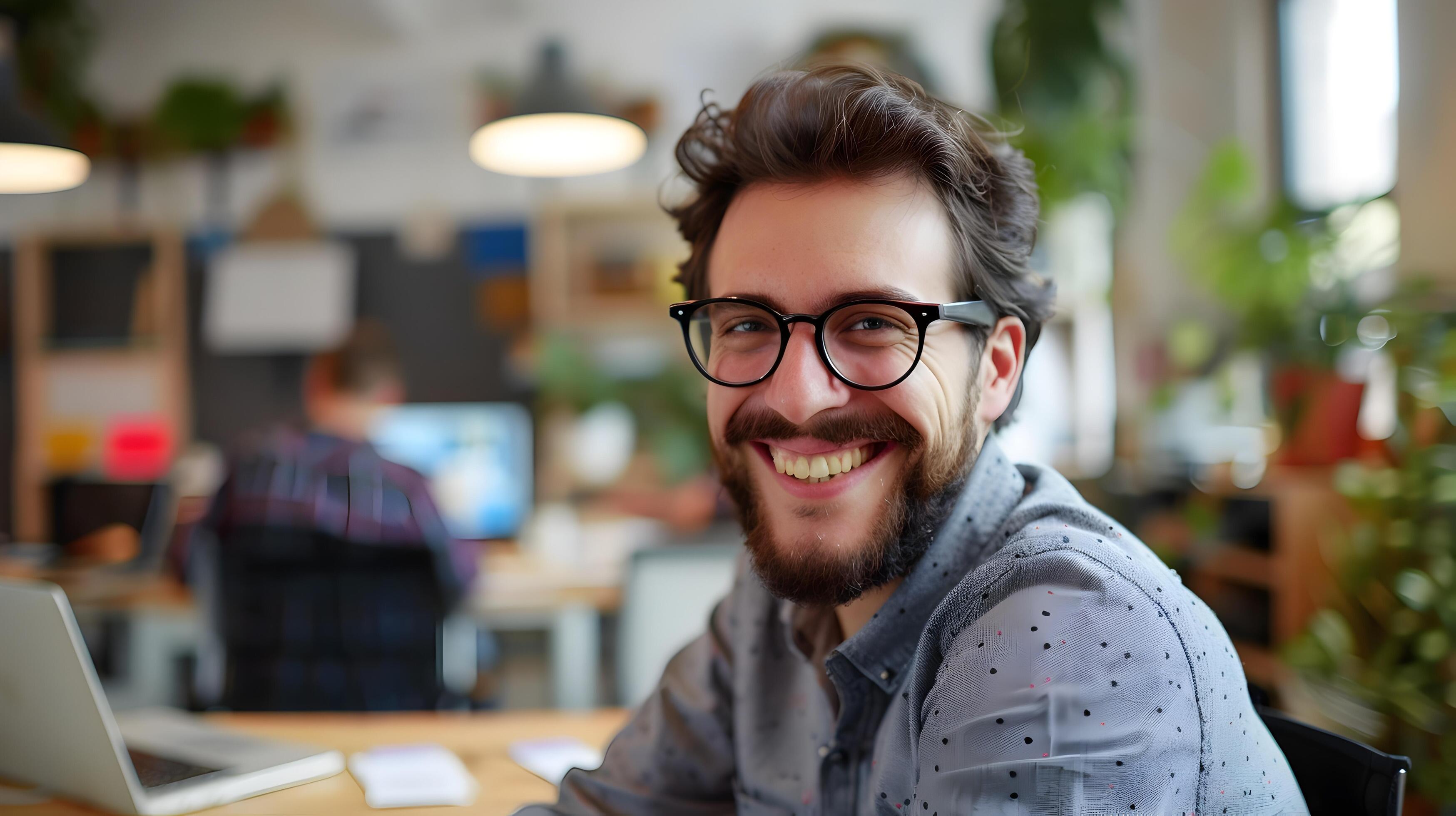 Confident Young Professional in Casual Office Setting Stock Free