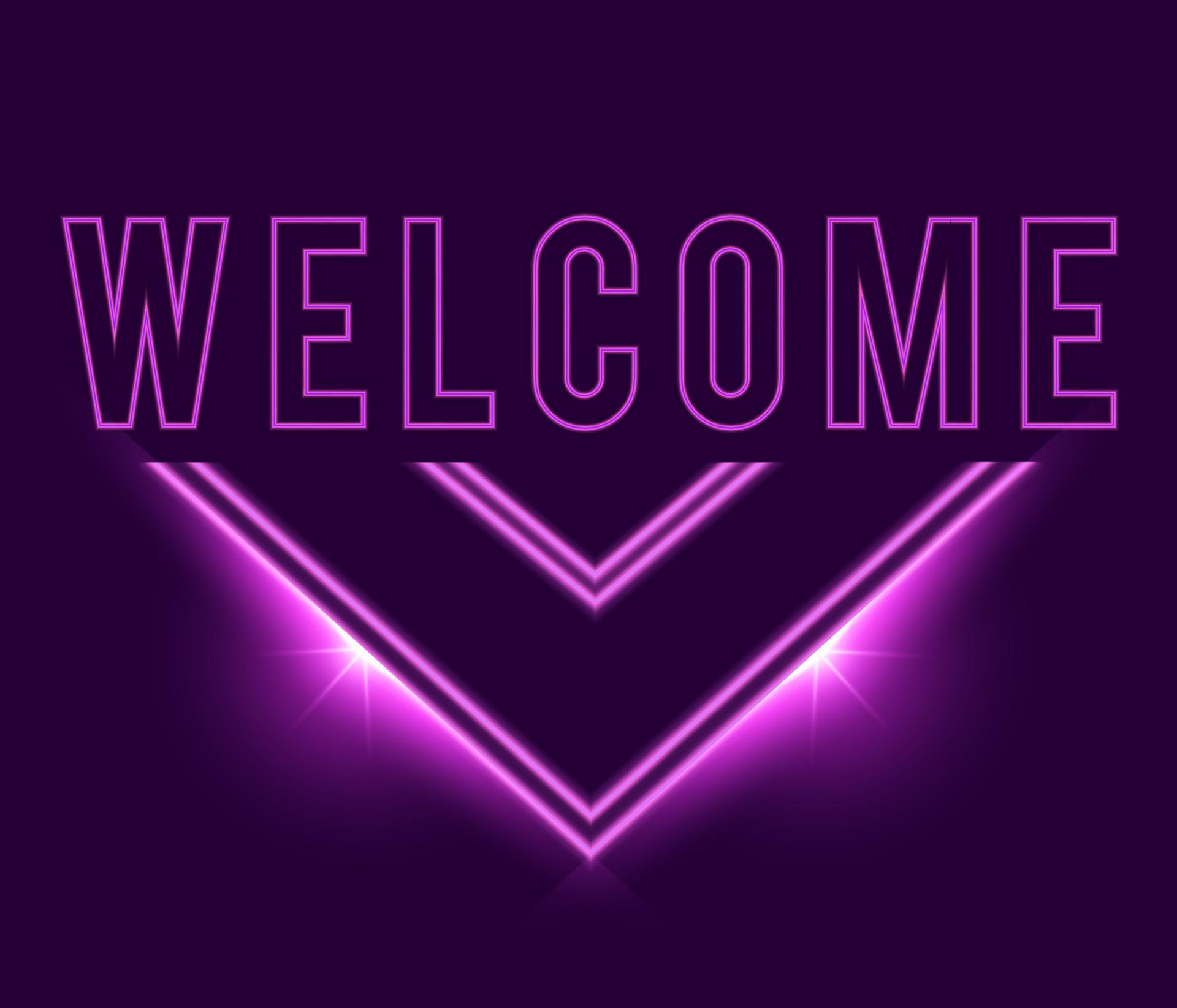 Welcome arrow in neon style. Welcome neon signs. greeting card, invitation card, light banner, posters, flyer Stock Free