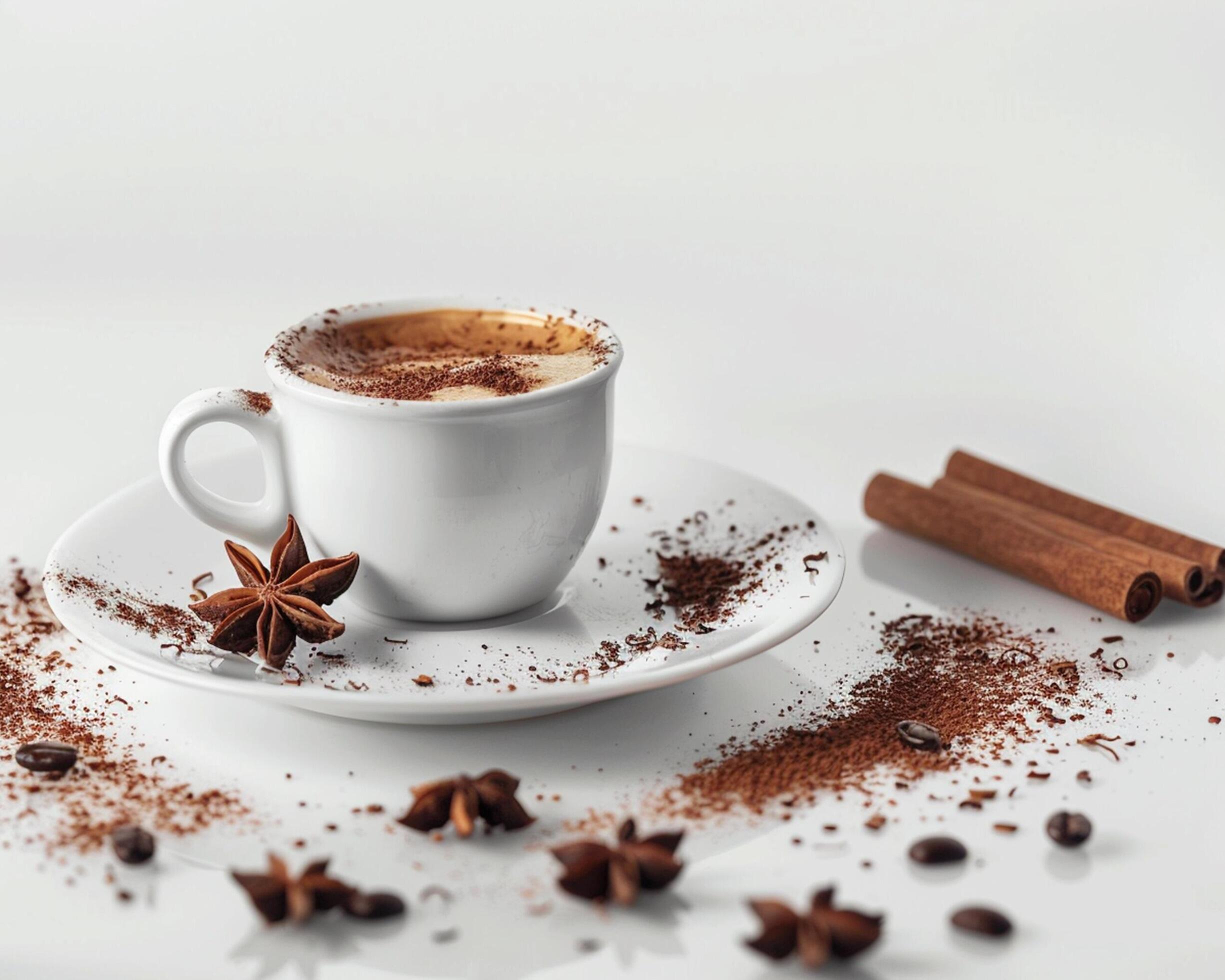 coffee with cinnamon and star anise on white background Stock Free