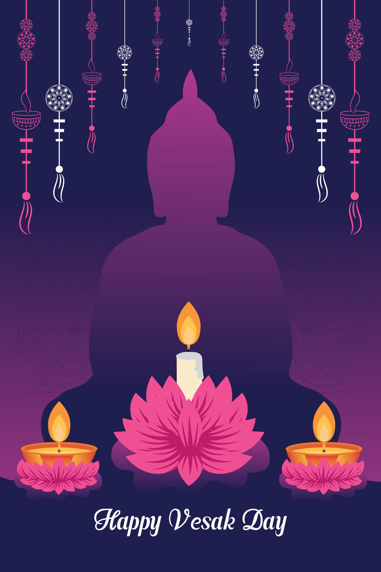 Flat vertical poster template for vesak day illustration festival celebration social media post and vesak day Banner Free Vector