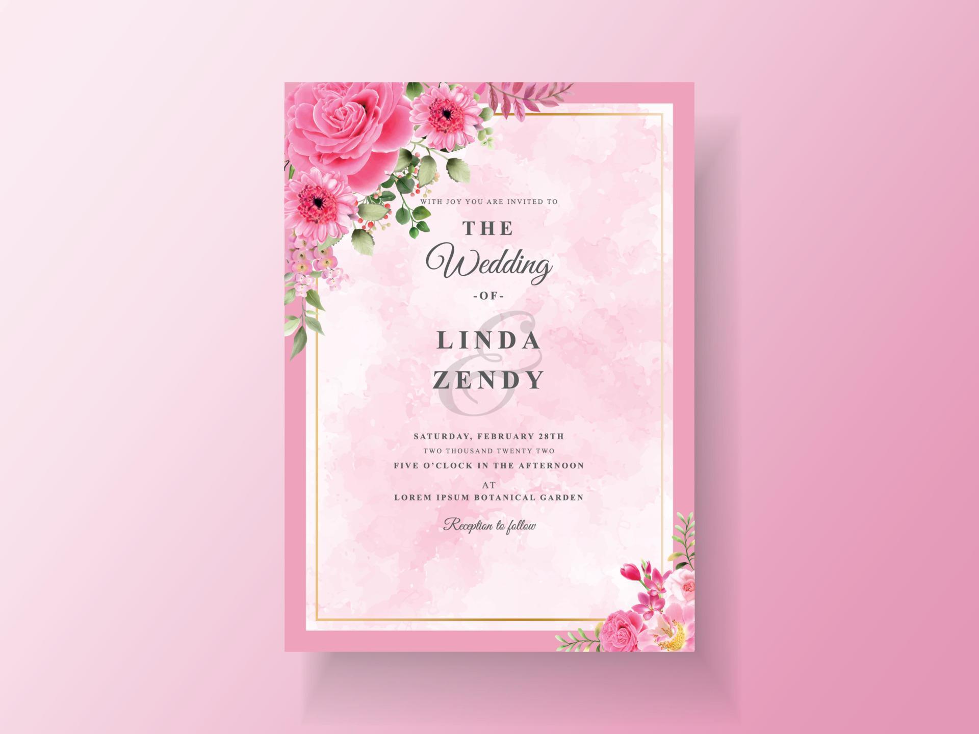 Beautiful pink flower wedding invitation Stock Free