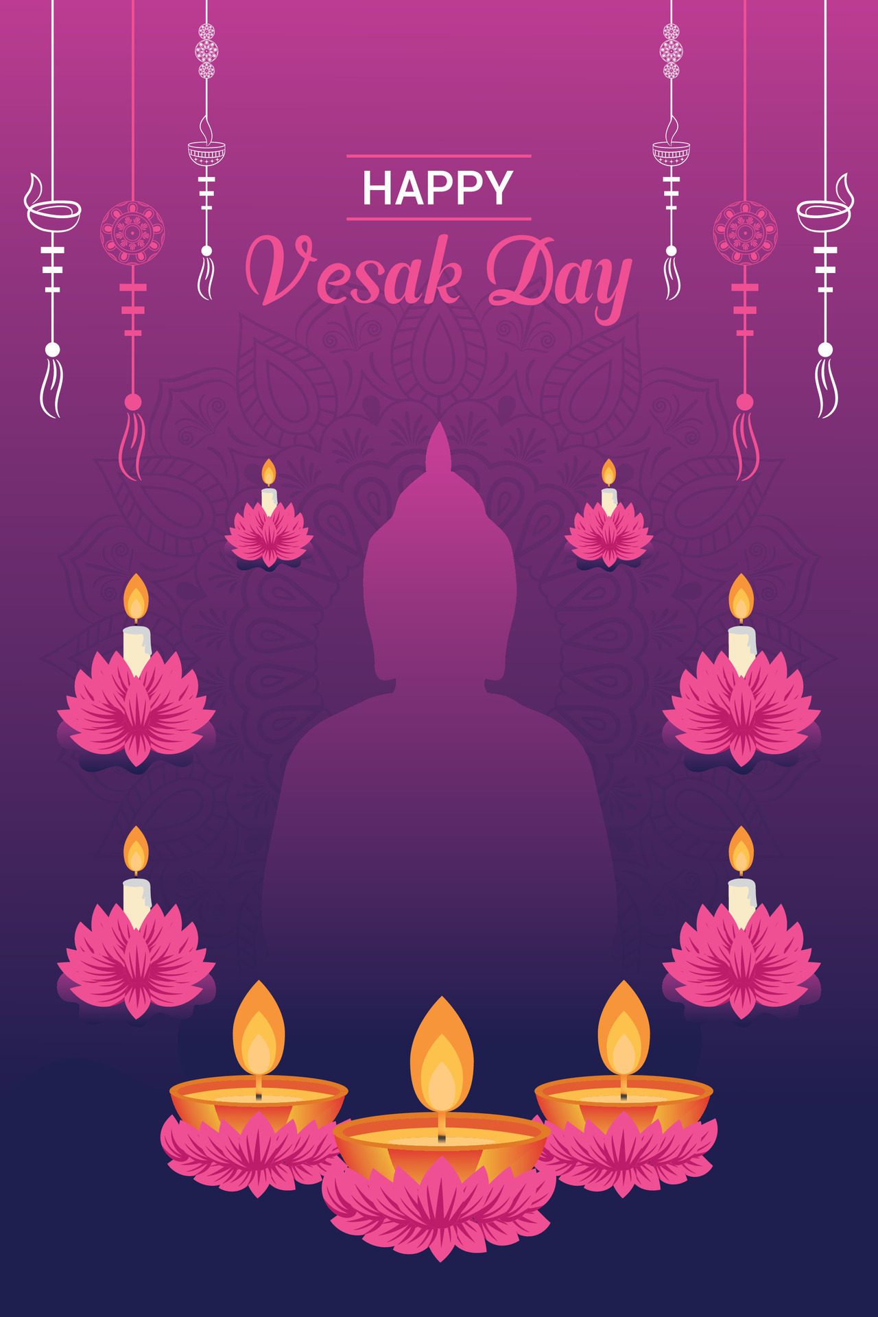 Flat vertical poster template for vesak day illustration festival celebration social media post and vesak day Banner Free Vector