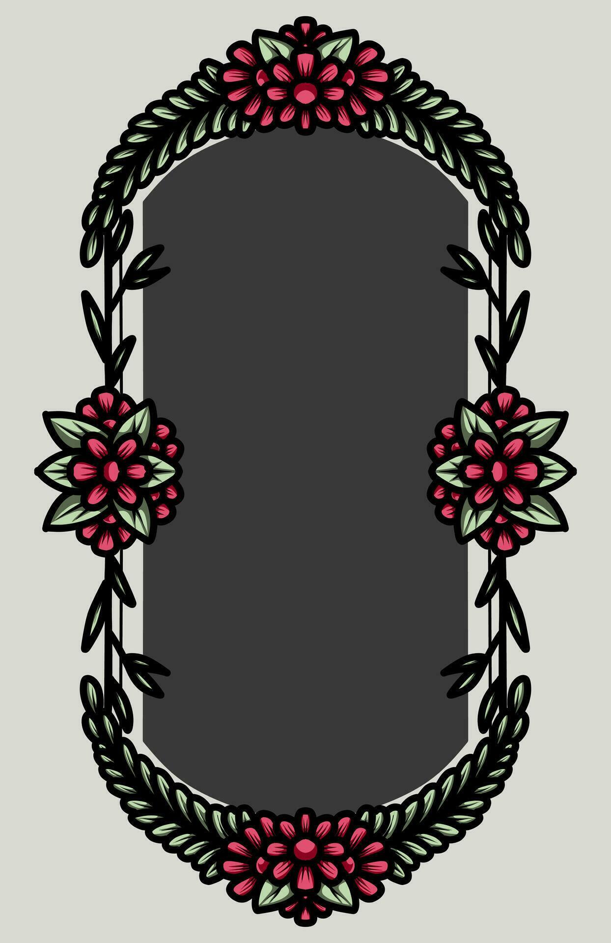 border frame with an arrangement of leaves and flowers Stock Free