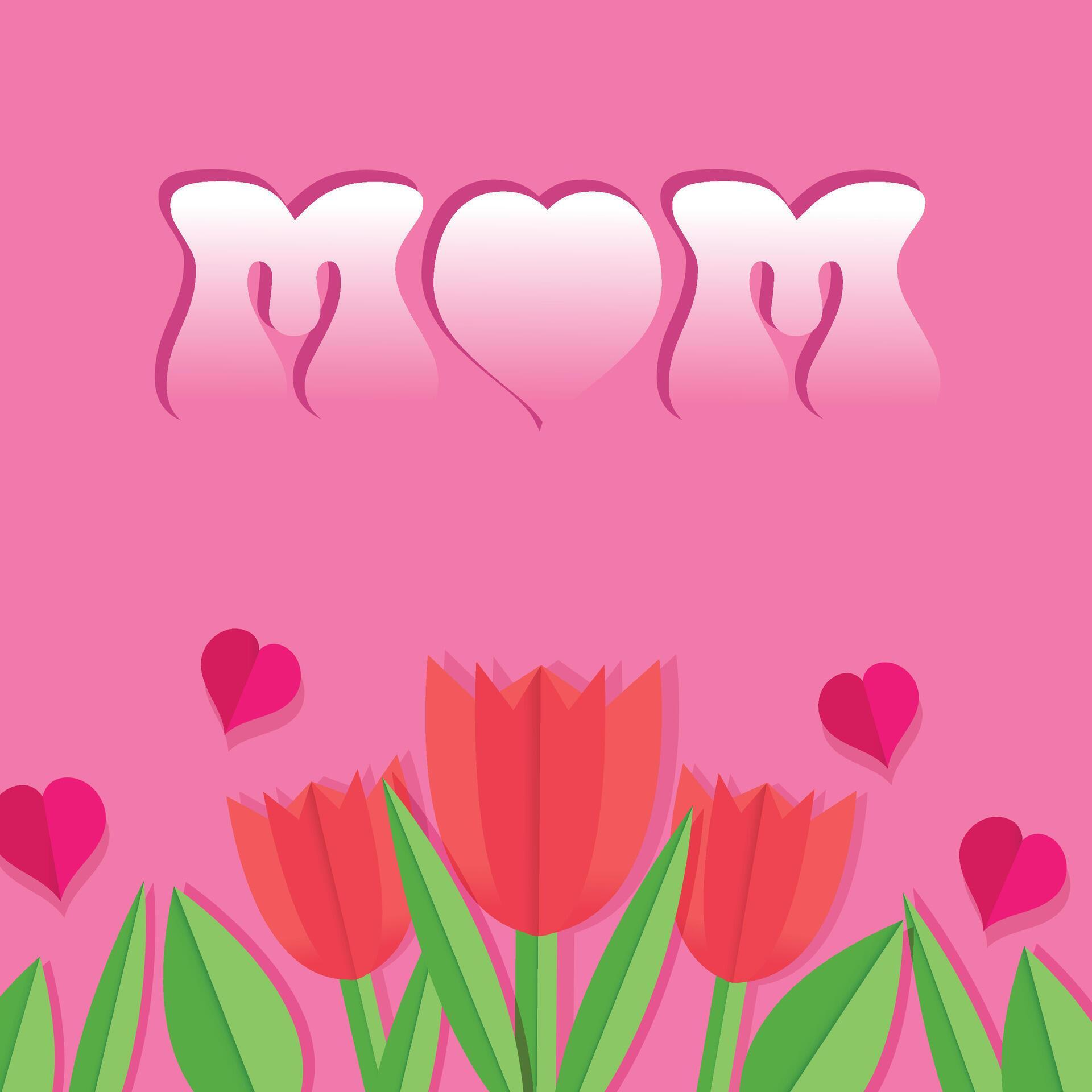 Mother’s day greeting card with paper cut style flowers background Stock Free