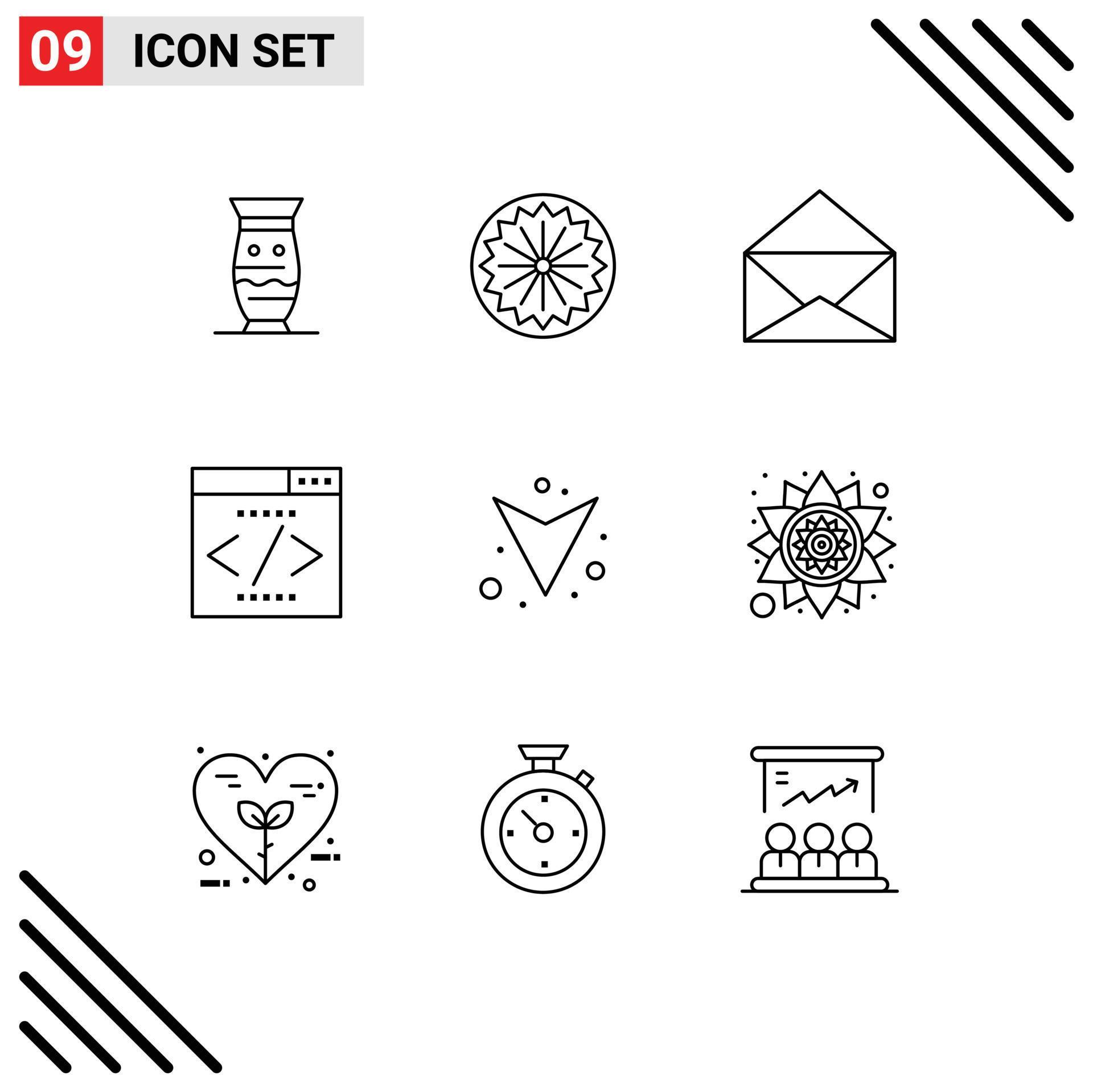 Modern Set of 9 Outlines and symbols such as arrow interface search engine sign interface open Editable Vector Design Elements Stock Free