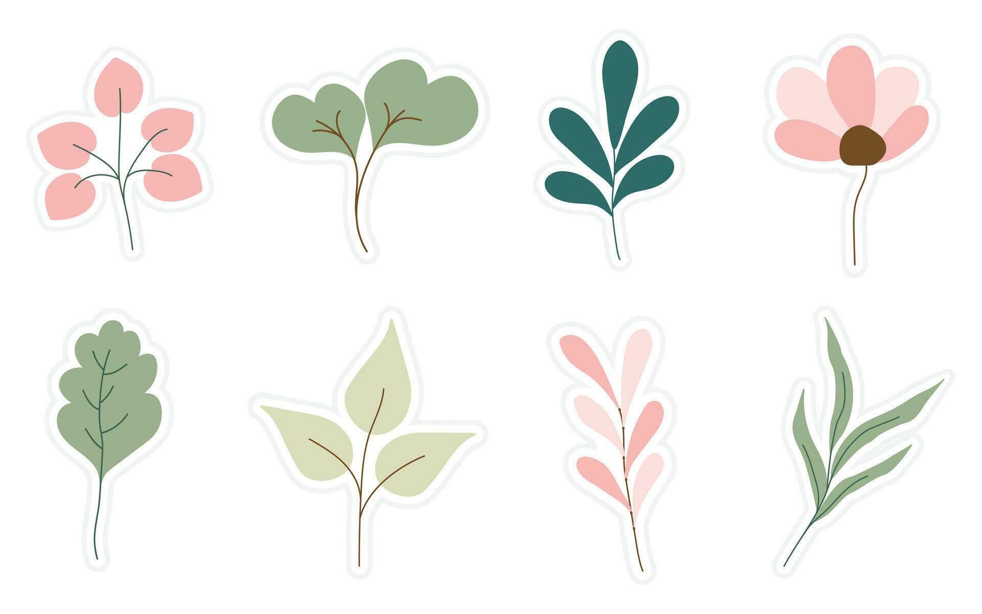 Set of flowers, floral and leaf stickers elements isolated on a white background. Stock Free