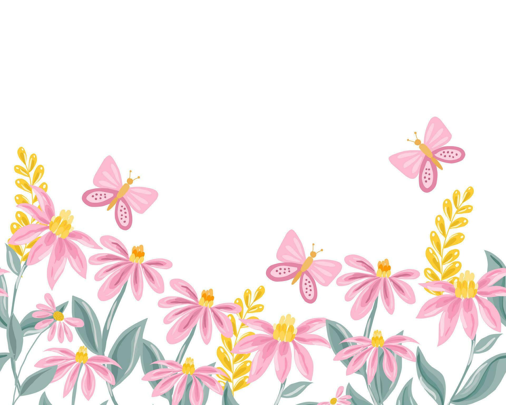 Hand Drawn Pink Wild Flower Background Stock Free