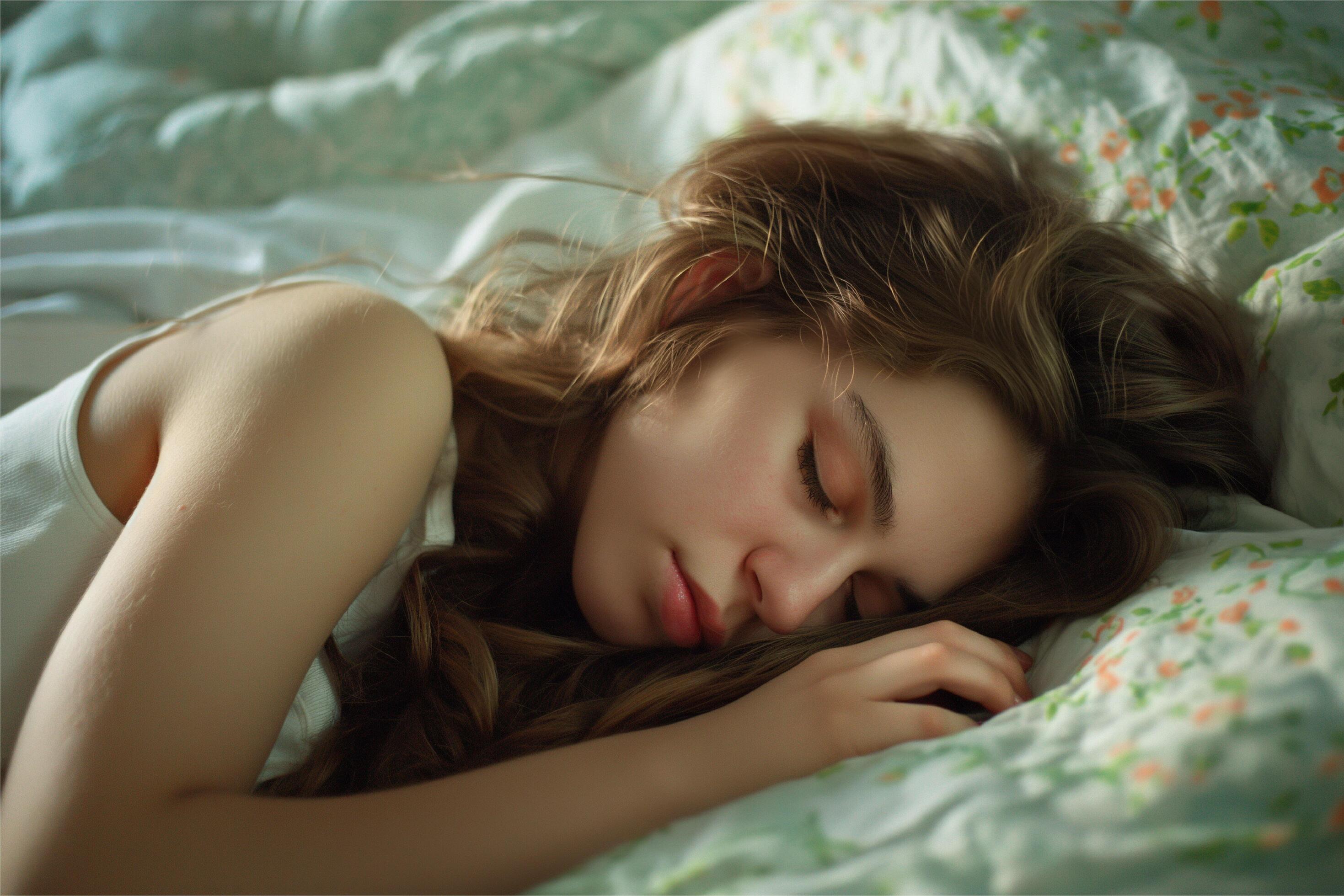 young beautiful woman sleeping in her bed Stock Free