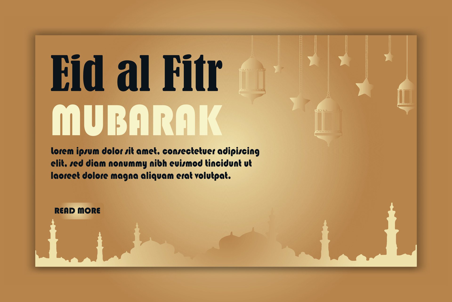 Eid al-Fitr horizontal banner template with Mosque Free Vector