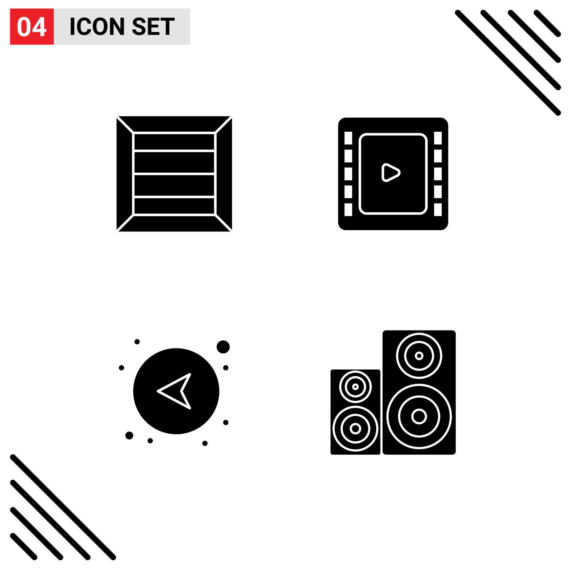 Universal Icon Symbols Group of 4 Modern Solid Glyphs of box left cienma tape arrows hifi Editable Vector Design Elements Stock Free