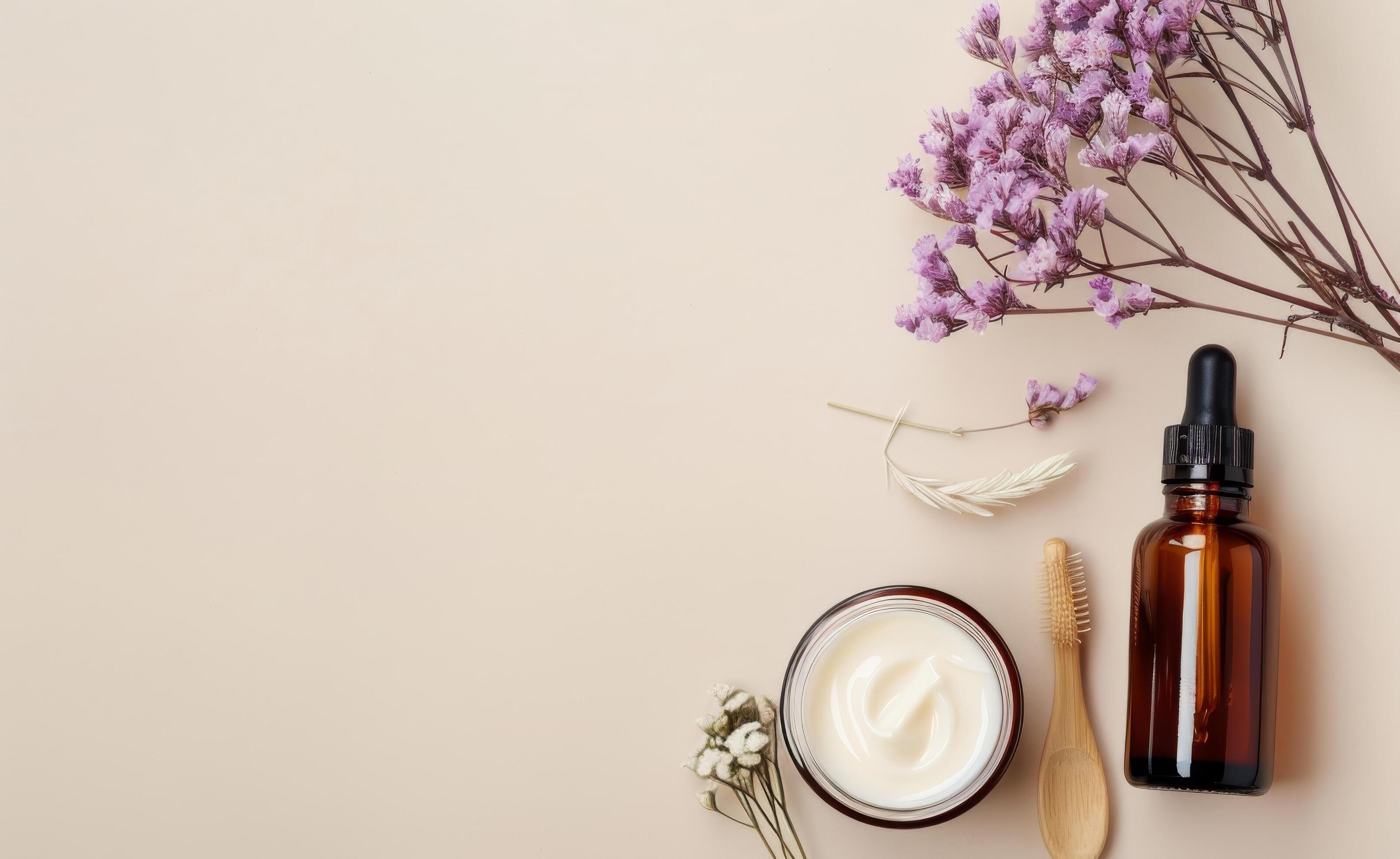 Skincare Products on a Beige Background Stock Free