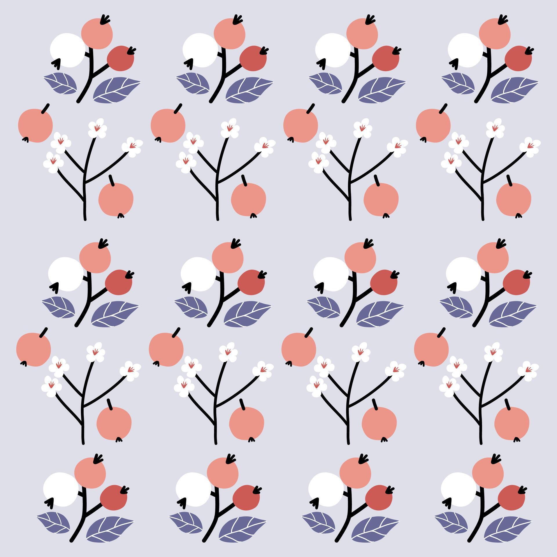 Hand drawn berry and white flowers and leaves pattern. Berry fruit pattern. Fruit Background. Pattern for fabric Stock Free