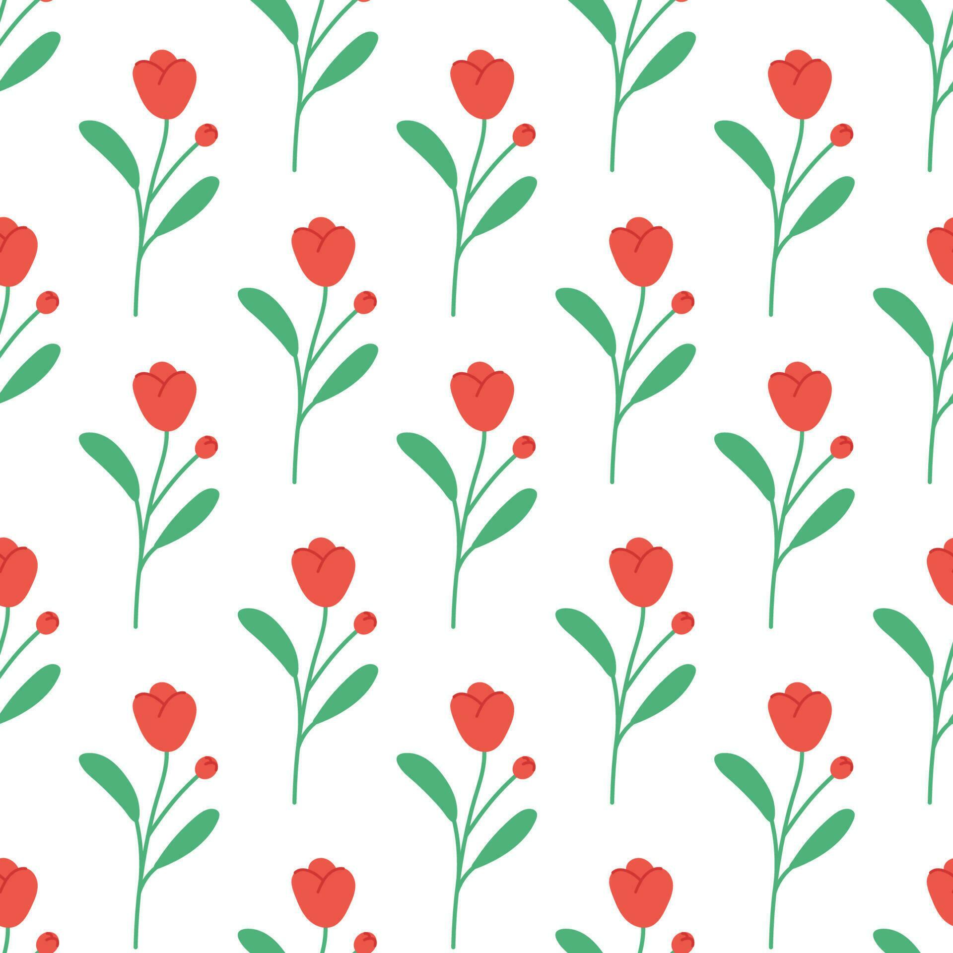 Seamless pattern with red flower. Modern flat cartoon style. Stock Free