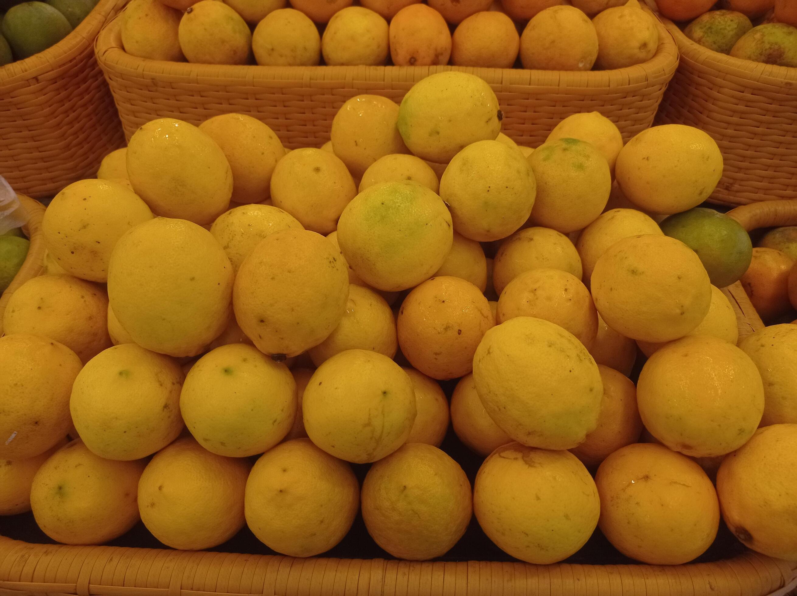 stack of fresh lemons, vitamin c Stock Free