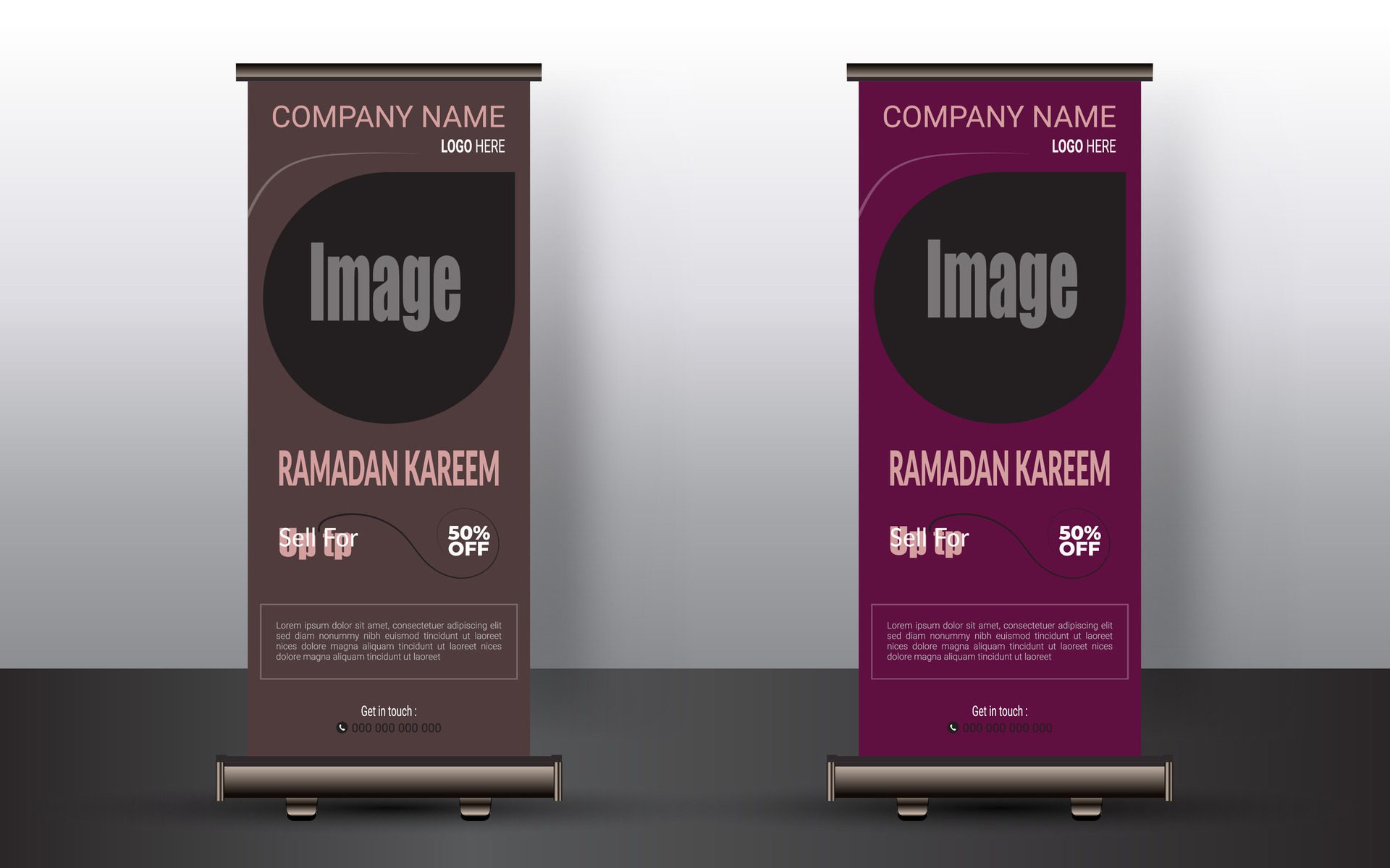 Roll up banner with a happy Ramadan design. unique meal banner for Ramadan. Rollup template for food menus. Free Vector