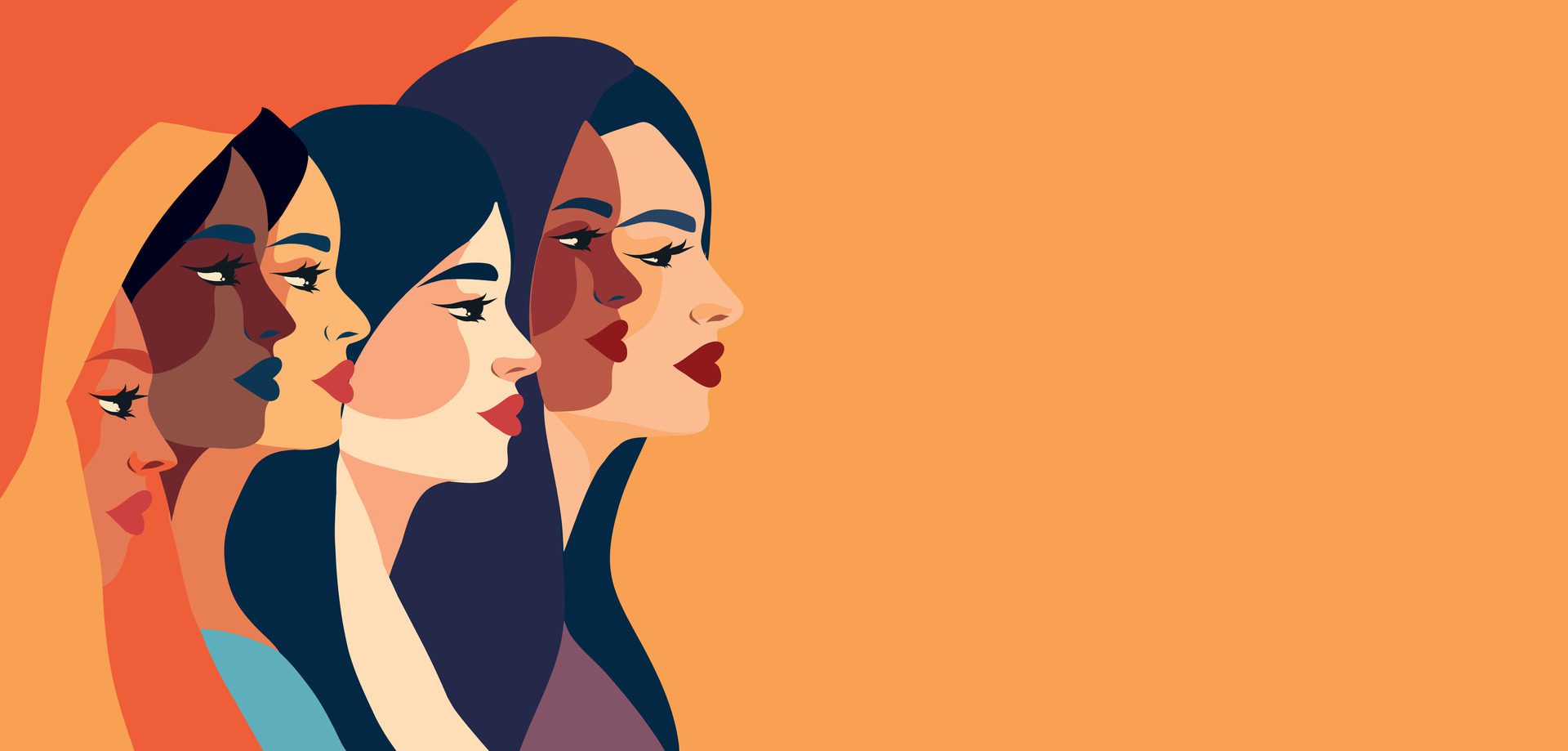 
									banner for Women’s Day, women of different nationalities stand side by side. concept of movement for gender equality and women’s empowerment Free Vector