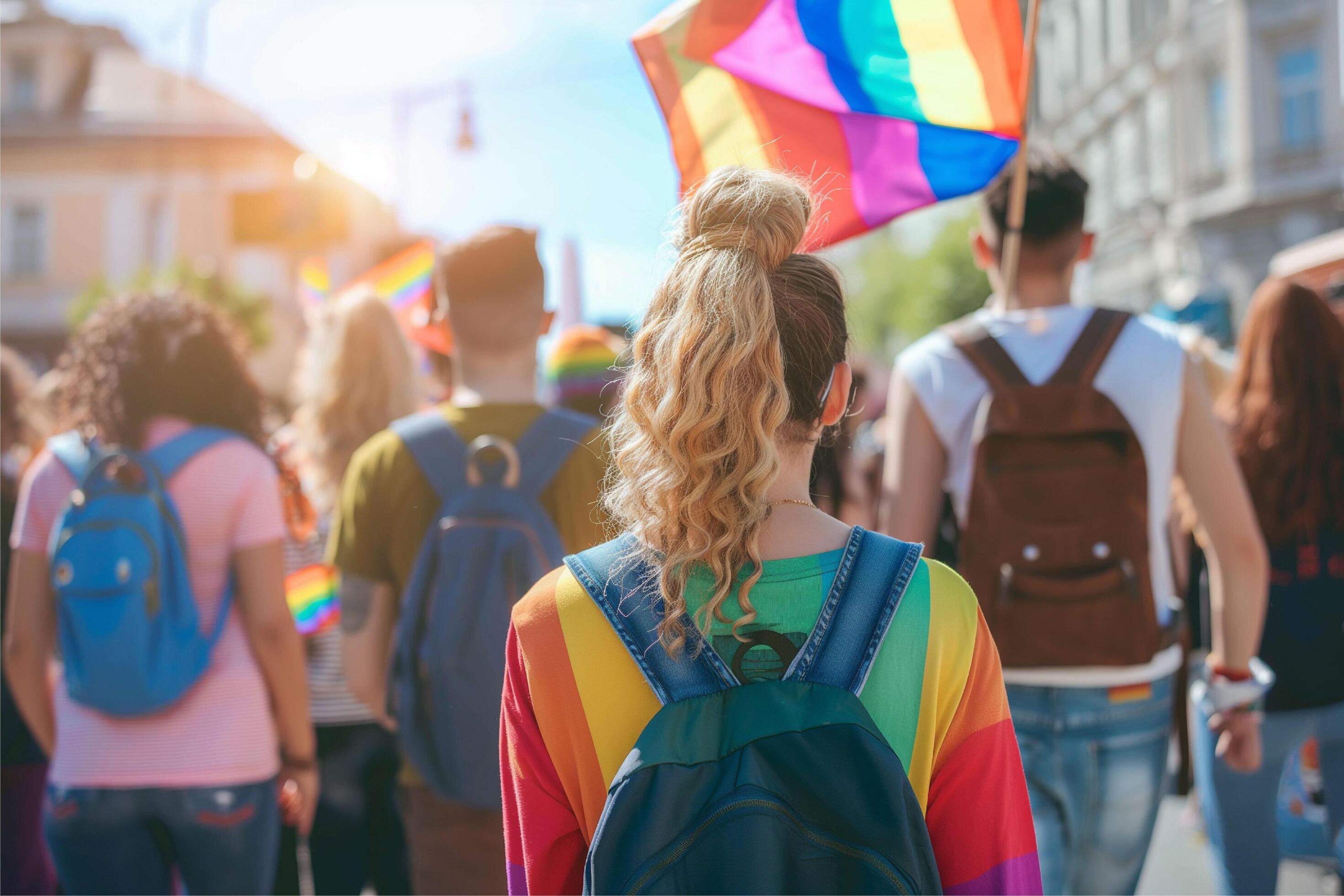 people with rainbow lgbt pride parade Stock Free