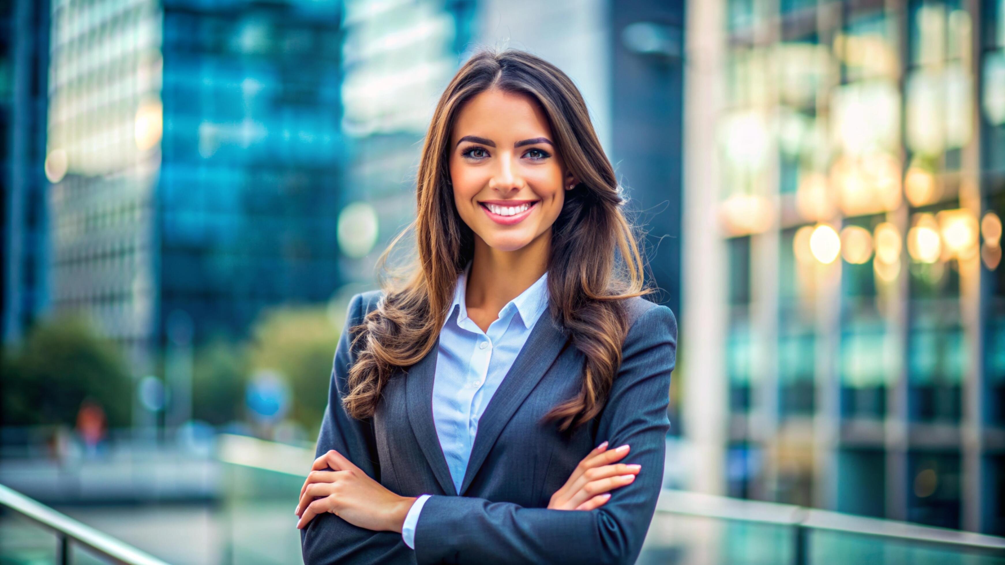 A Young happy pretty smiling professional business woman Stock Free