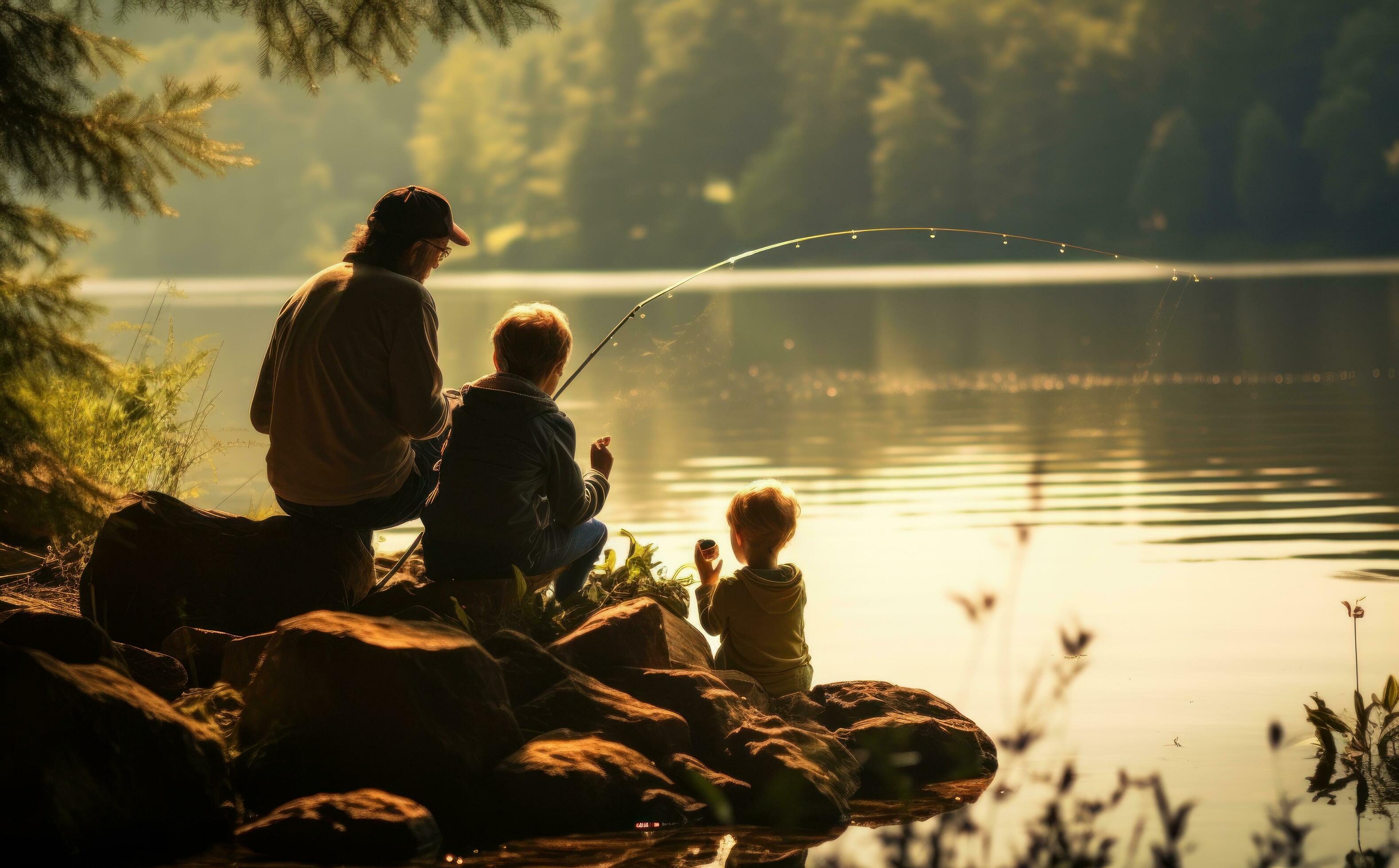 A family spend time near river together Stock Free