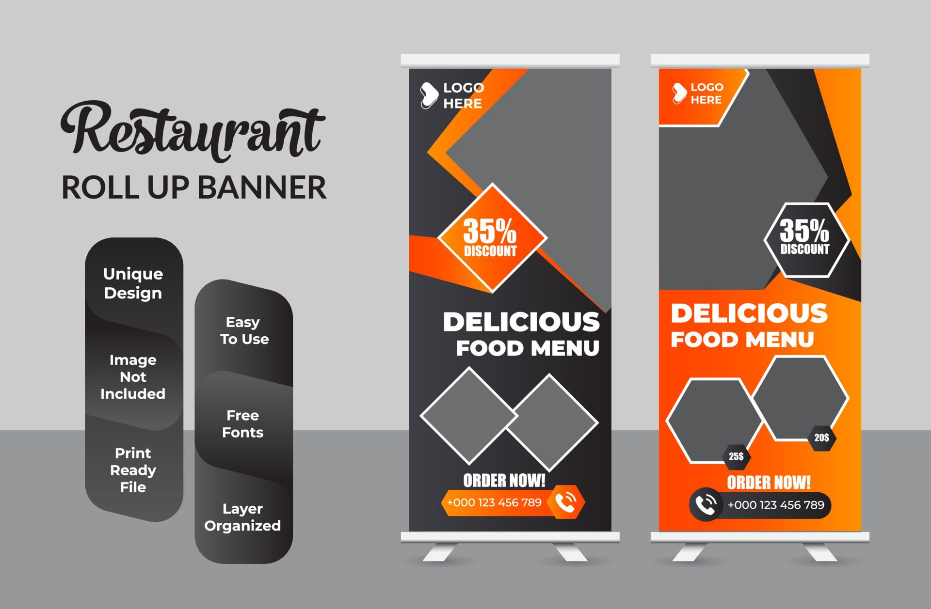 Roll up banner design template modern x-banner set Free Vector