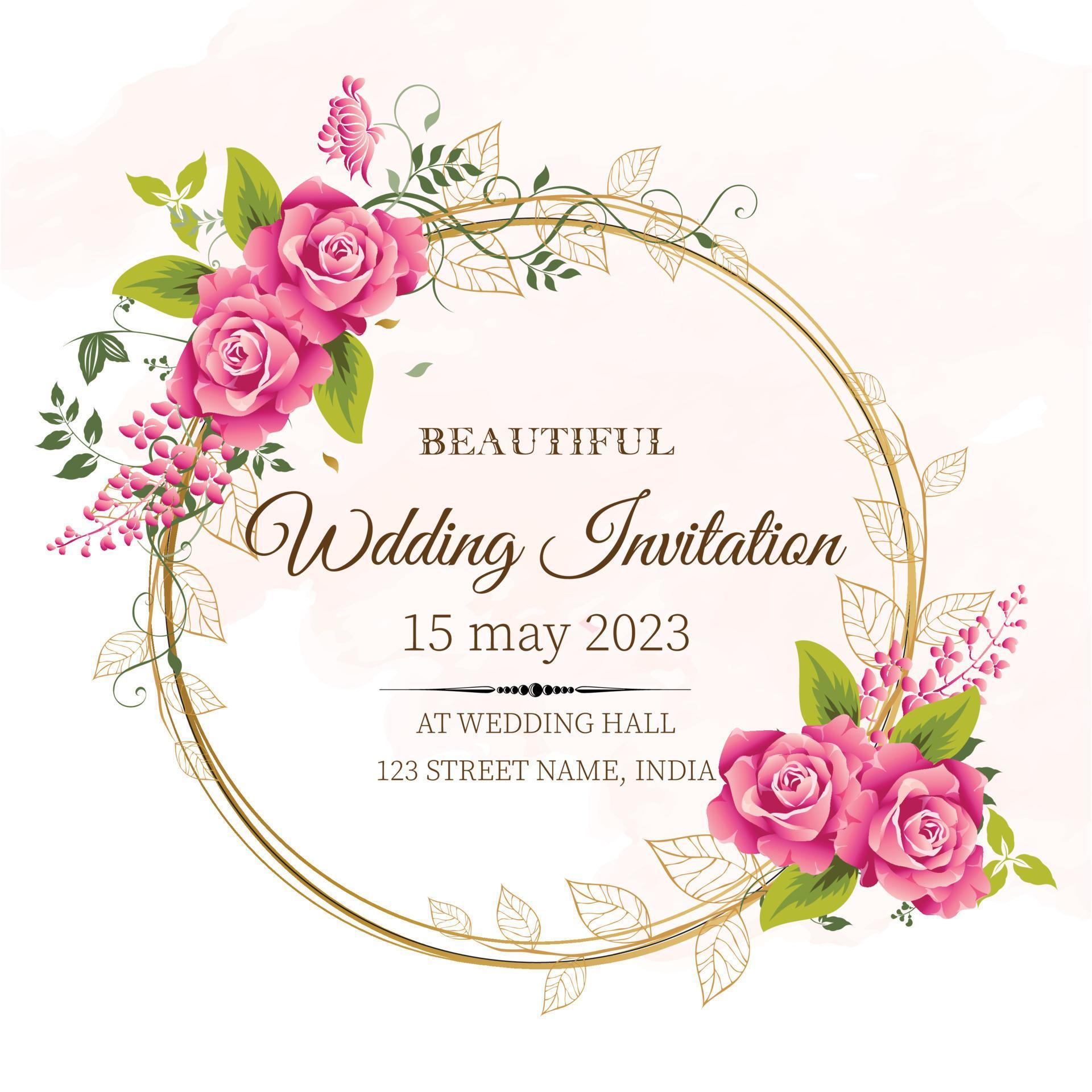 vector wedding invitation card with pink flower with watercolor background. Stock Free and Free SVG