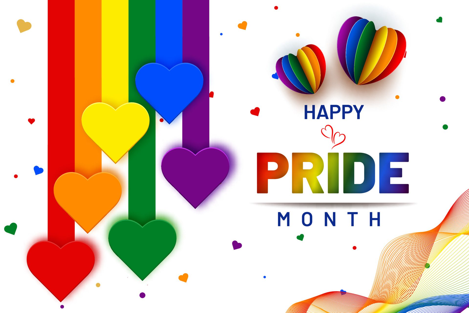 happy pride month banner illustration with heart shapes Free Vector