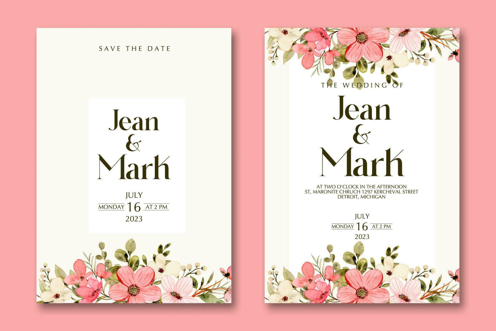 Wedding invitation template with flower Stock Free